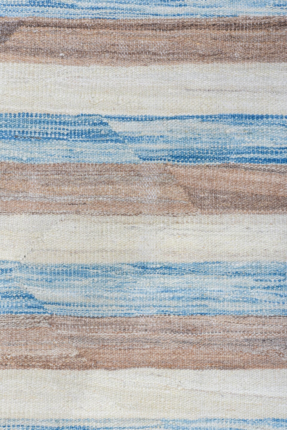 14' x 18' one-of-a-kind handmade vintage Kilim oversize rug. Color palette: ivory, sky blue, taupe, gray, light blue, beige