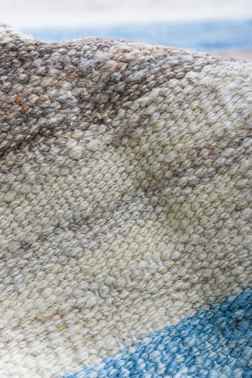 14' x 18' one-of-a-kind handmade vintage Kilim oversize rug. Color palette: ivory, sky blue, taupe, gray, light blue, beige