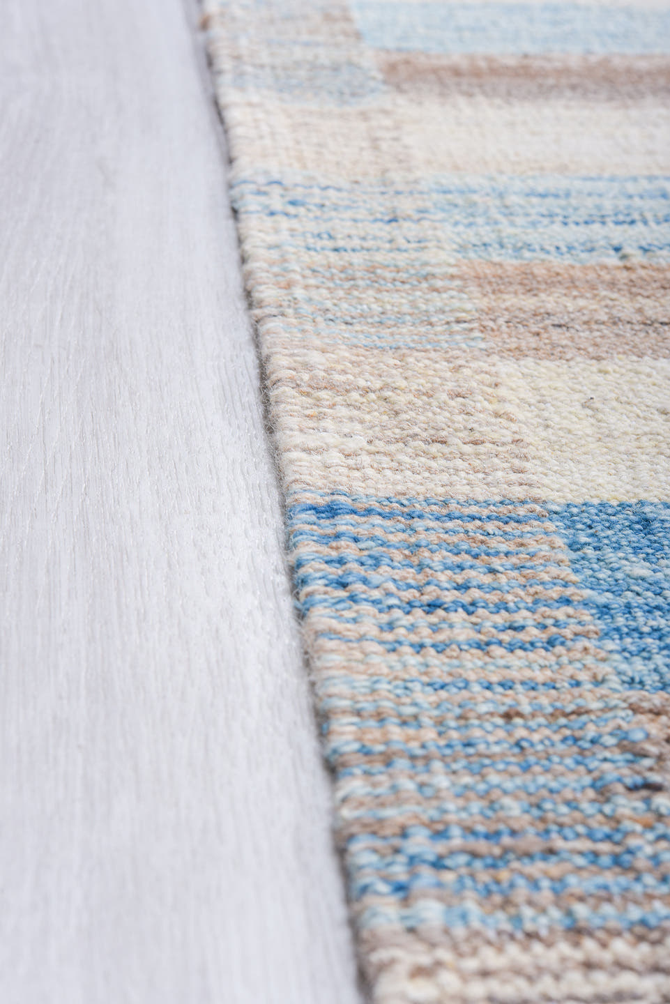 14' x 18' one-of-a-kind handmade vintage Kilim oversize rug. Color palette: ivory, sky blue, taupe, gray, light blue, beige