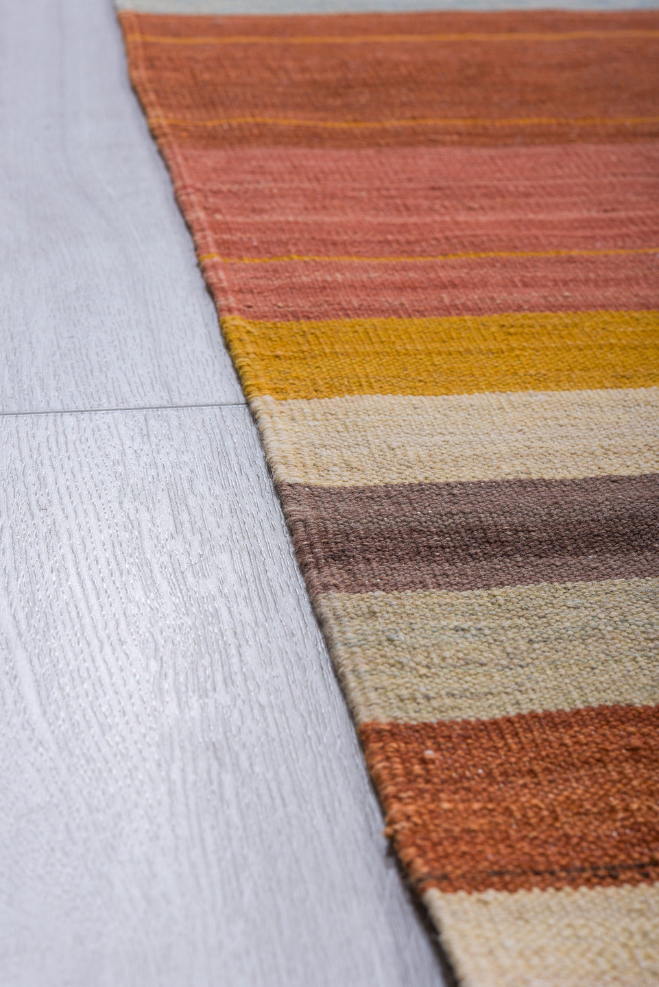 10' x 14' one-of-a-kind handmade vintage Kilim large size rug. Color palette: rust, ivory, taupe, saffron, sky_blue