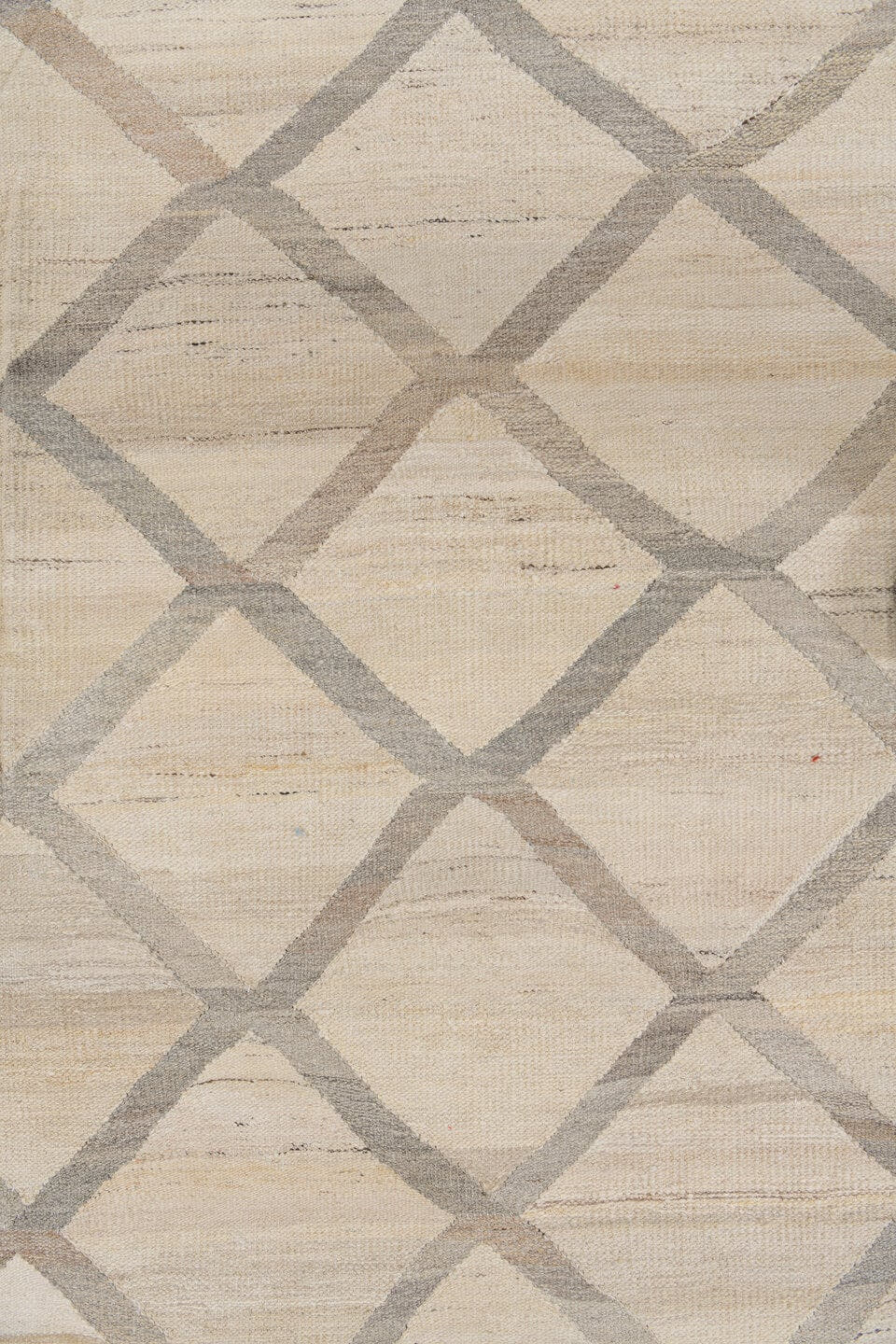 13' x 15' one-of-a-kind handmade vintage Kilim oversize rug. Color palette: ivory, gray, cream, taupe, beige