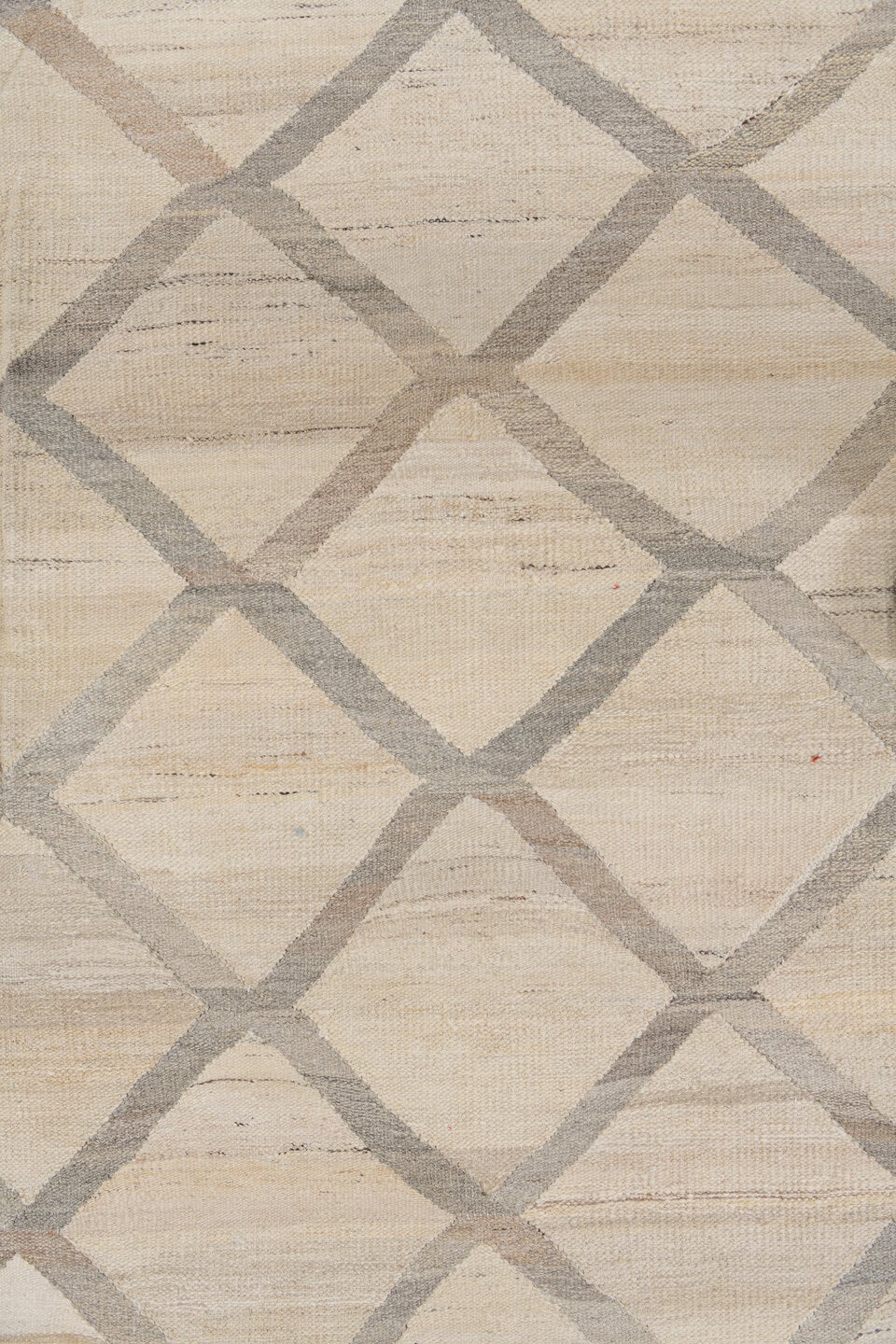 13' x 15' one-of-a-kind handmade vintage Kilim oversize rug. Color palette: ivory, gray, cream, taupe, beige