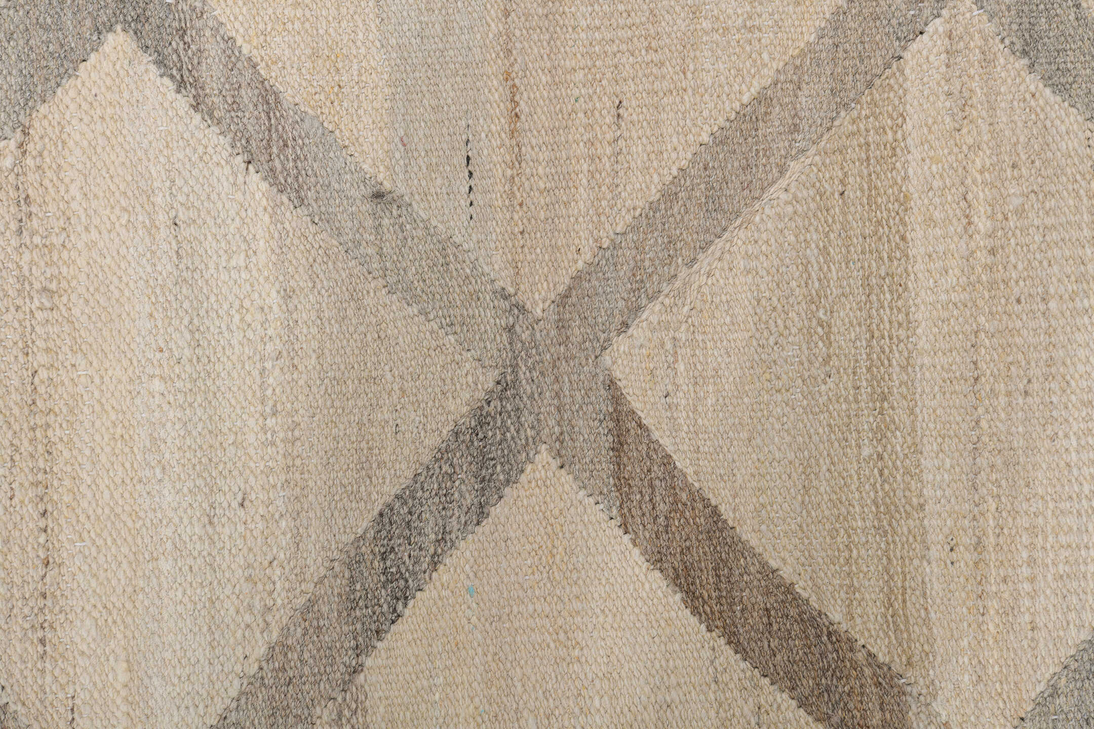 13' x 15' one-of-a-kind handmade vintage Kilim oversize rug. Color palette: ivory, gray, cream, taupe, beige