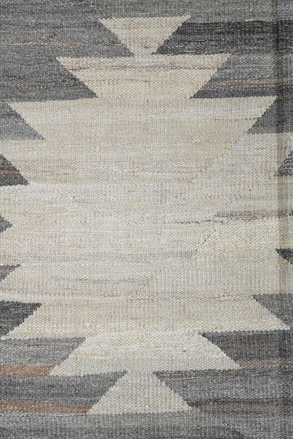 12' x 15' one-of-a-kind handmade vintage Kilim oversize rug. Color palette: ivory, gray, taupe, greige, beige