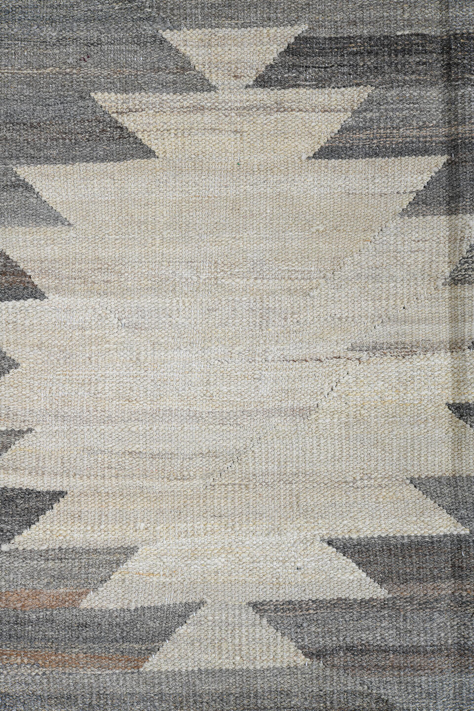 12' x 15' one-of-a-kind handmade vintage Kilim oversize rug. Color palette: antiquewhite, black, charcoal, dark gray