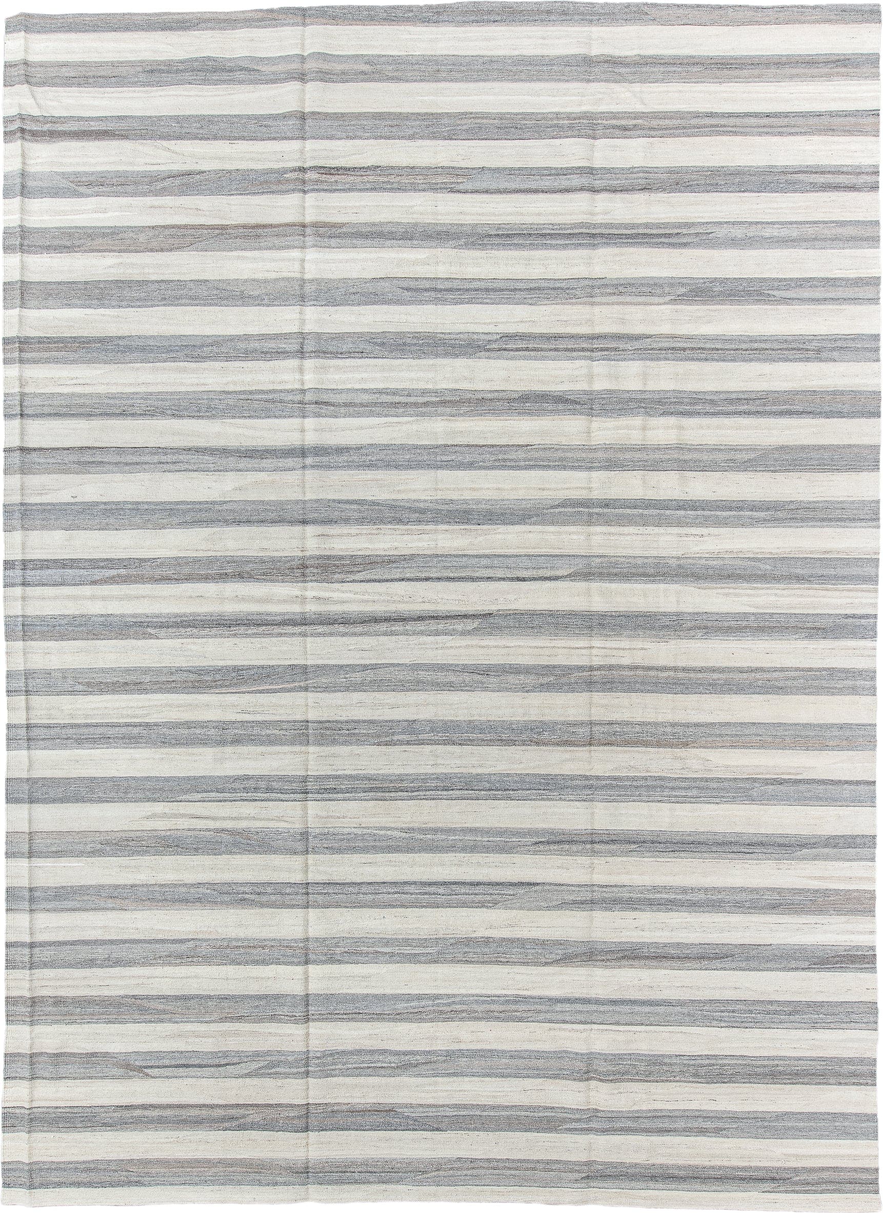 10' x 13' one-of-a-kind handmade vintage Kilim large size rug. Color palette: ivory, gray, slate, cream