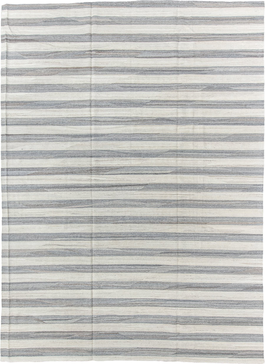 10' x 13' one-of-a-kind handmade vintage Kilim large size rug. Color palette: ivory, gray, slate, cream
