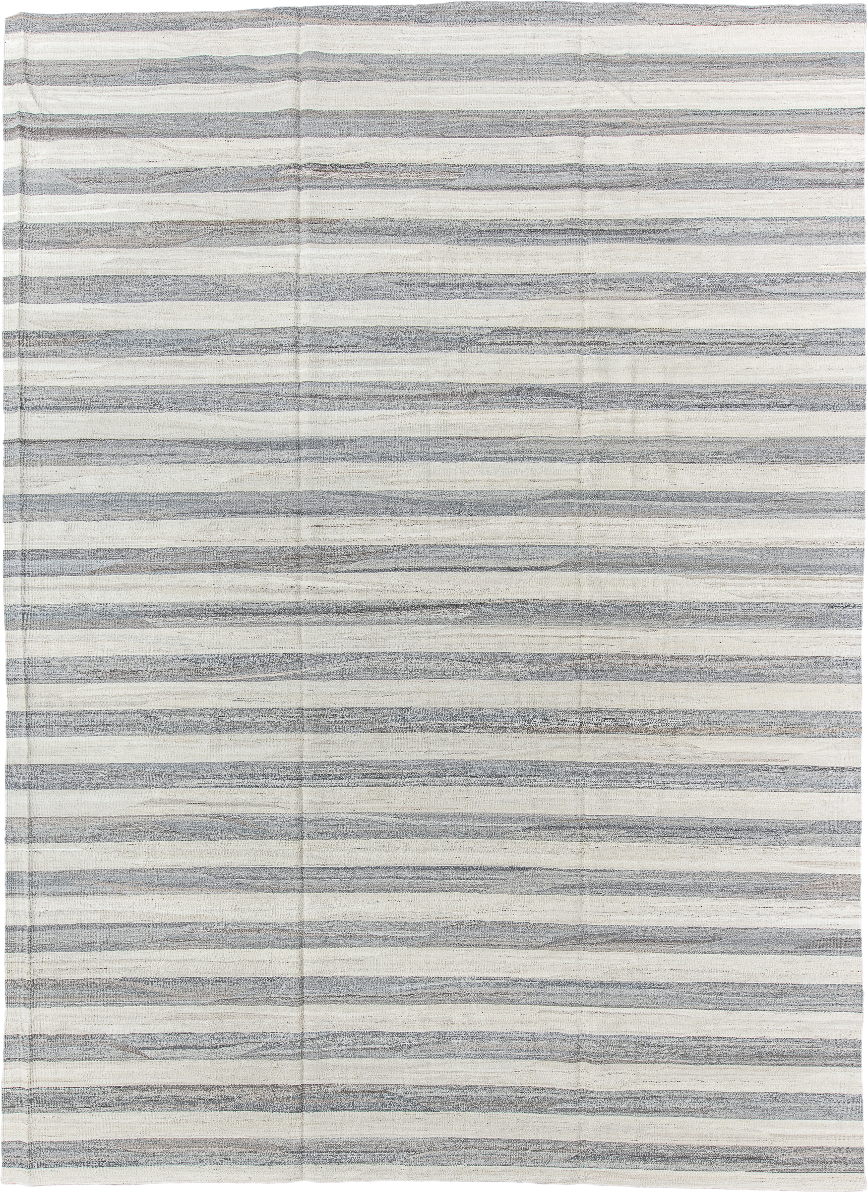 10' x 13' one-of-a-kind handmade vintage Kilim large size rug. Color palette: ivory, gray, slate, cream