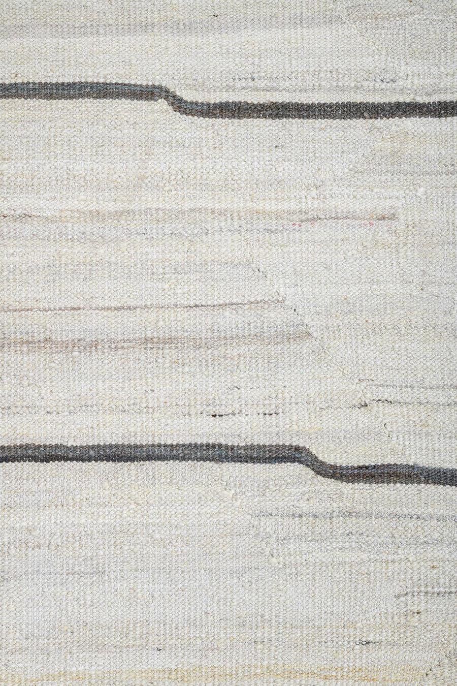 13' x 15' one-of-a-kind handmade vintage Kilim oversize rug. Color palette: ivory, cream, charcoal, taupe, black, gray