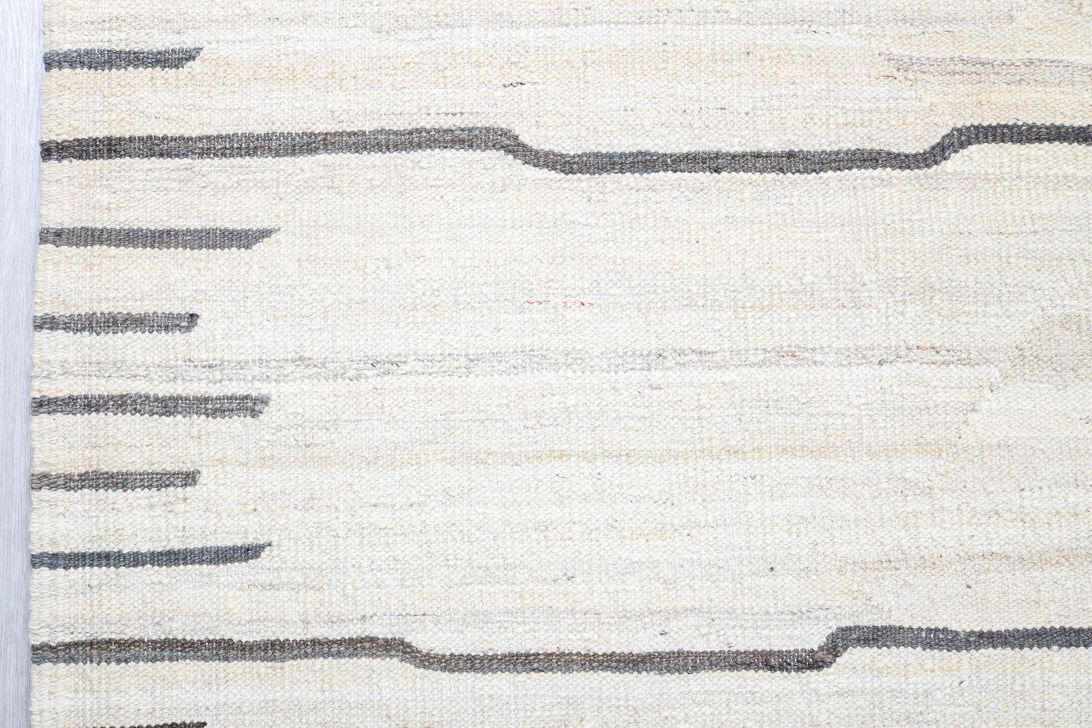 13' x 15' one-of-a-kind handmade vintage Kilim oversize rug. Color palette: ivory, cream, charcoal, taupe, black, gray