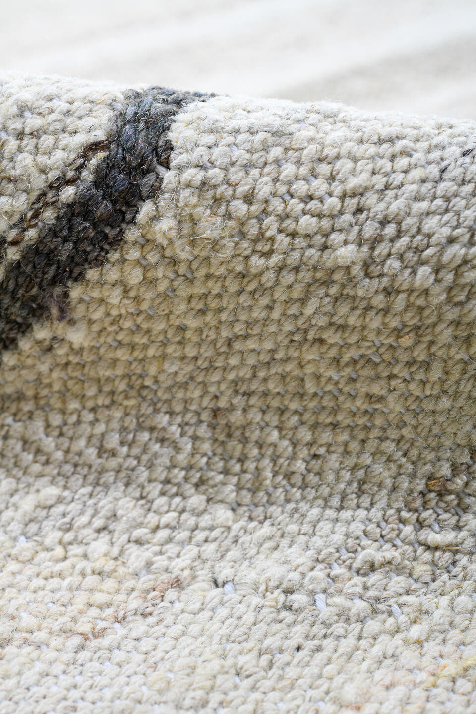 13' x 15' one-of-a-kind handmade vintage Kilim oversize rug. Color palette: ivory, cream, charcoal, taupe, black, gray