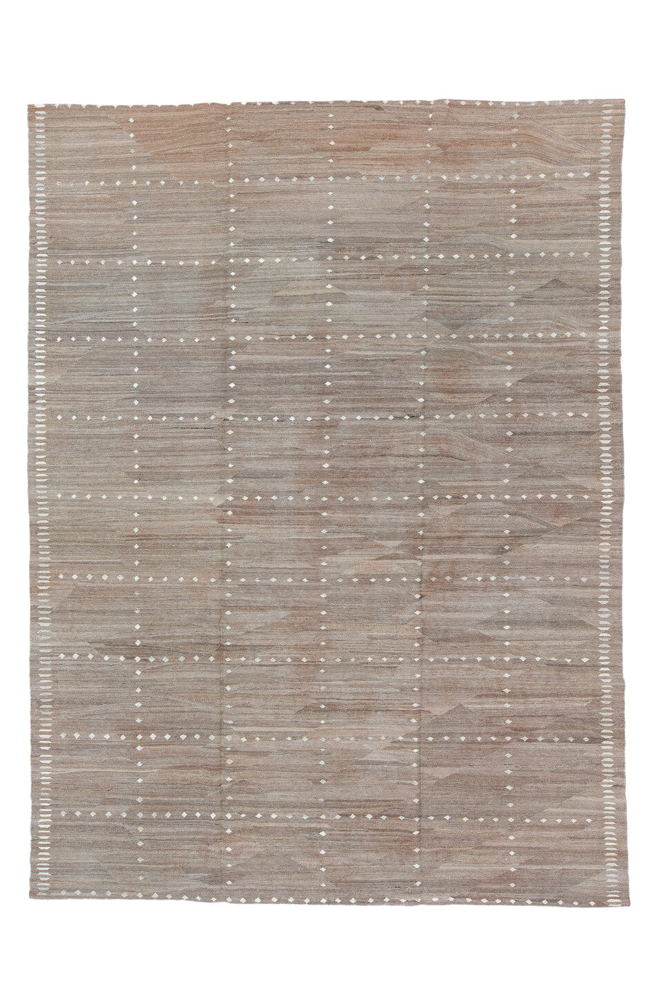 10' x 13' one-of-a-kind handmade vintage Kilim large size rug. Color palette: black, dim gray, gainsboro, gray, light gray