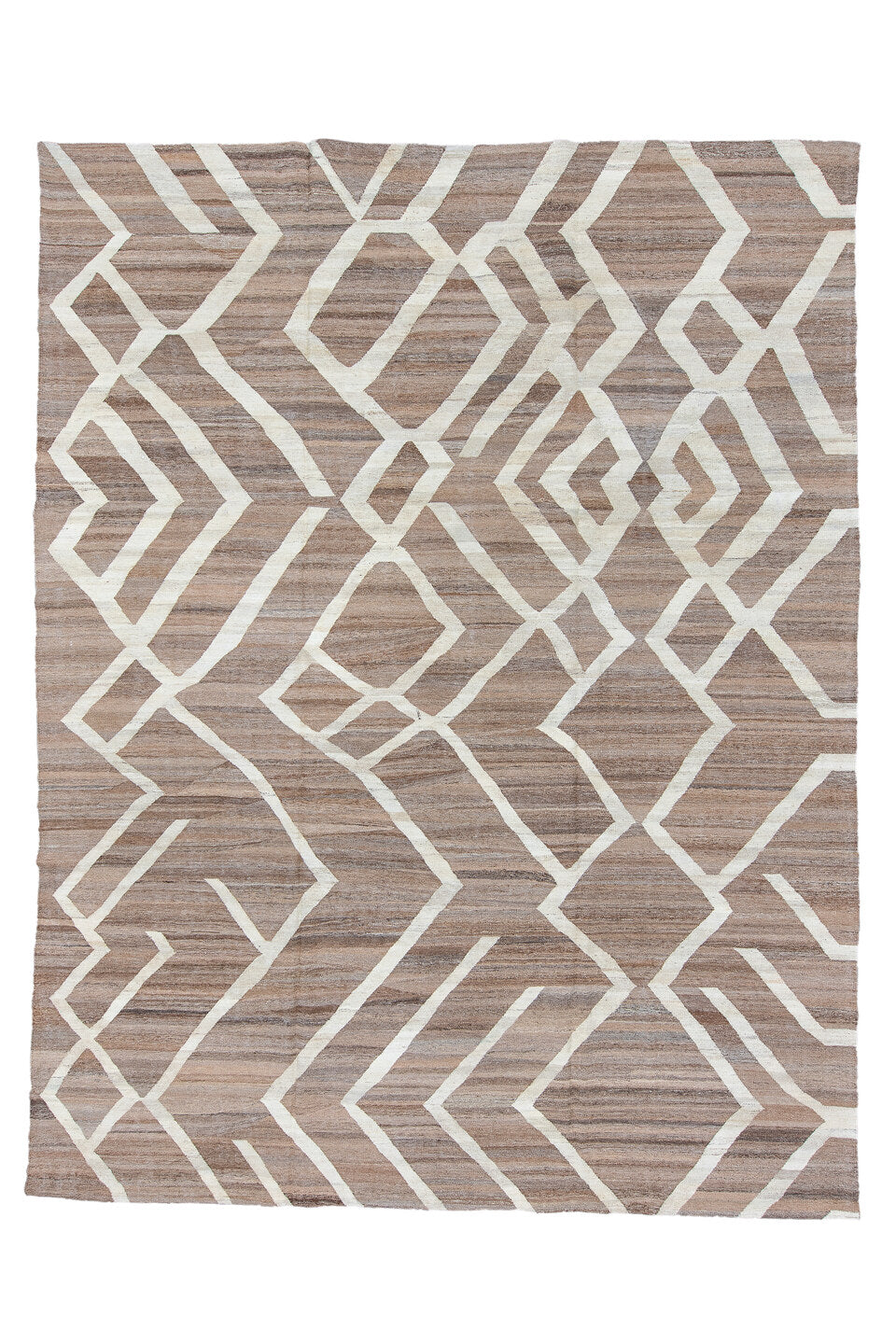 10' x 13' one-of-a-kind handmade vintage Kilim large size rug. Color palette: black, brown, charcoal, gainsboro, gray