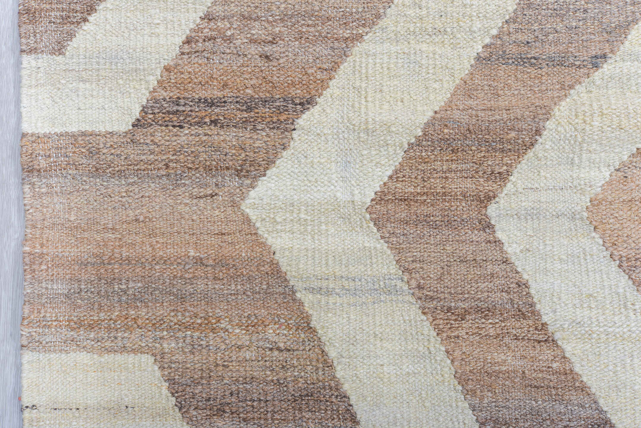 10' x 13' one-of-a-kind handmade vintage Kilim large size rug. Color palette: taupe, ivory, brown, camel, greige, beige