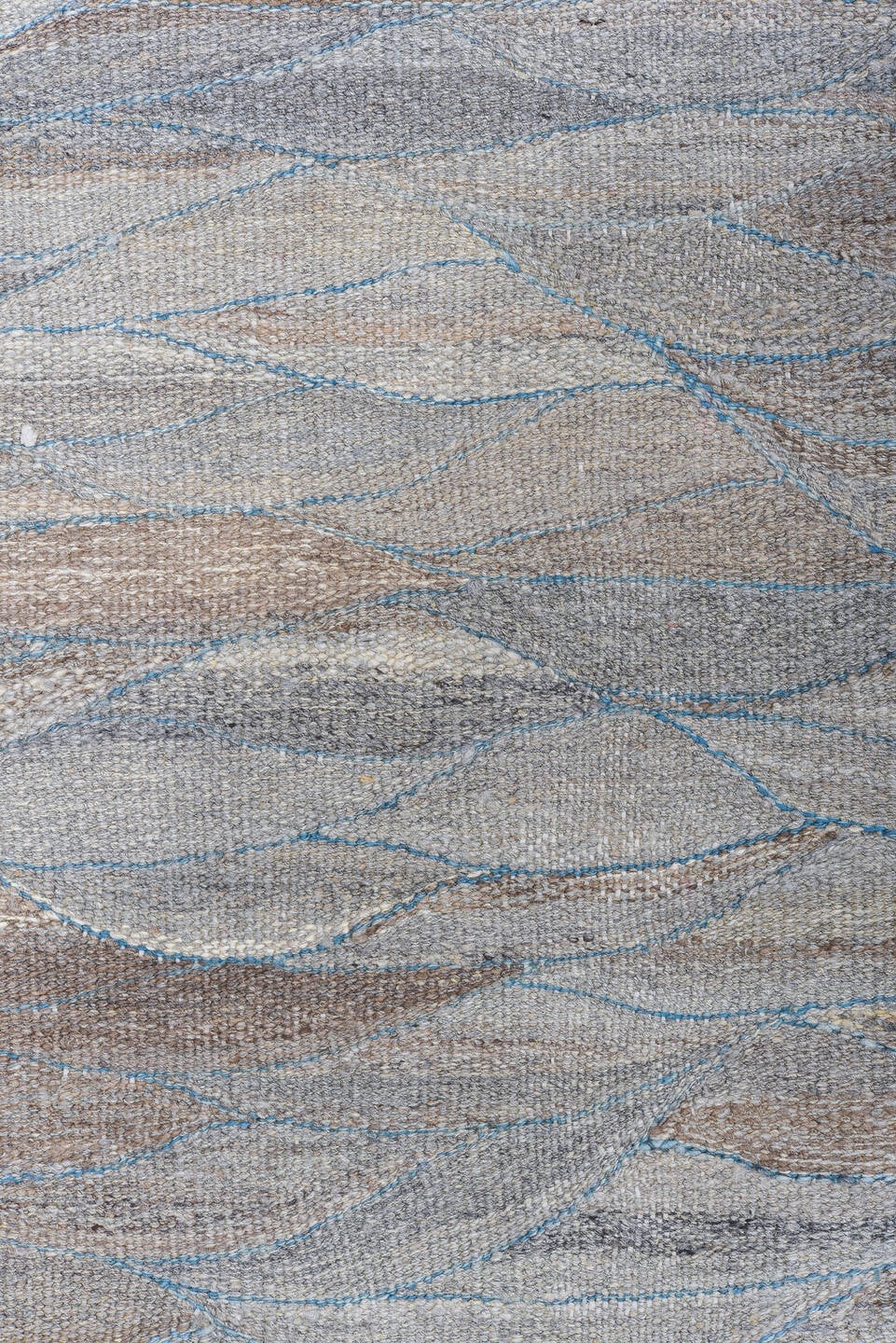 8' x 11' one-of-a-kind handmade vintage Kilim large size rug. Color palette: gray, taupe, ivory, slate, camel, pale blue