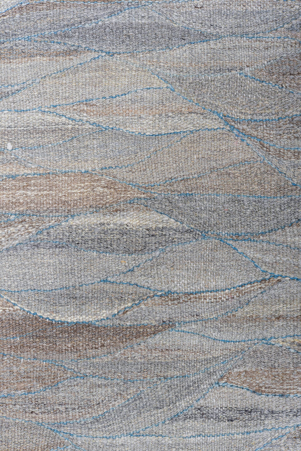 8' x 11' one-of-a-kind handmade vintage Kilim large size rug. Color palette: blue, dim gray, gray, light blue, light gray