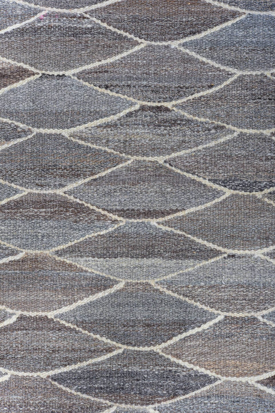9' x 11' one-of-a-kind handmade vintage Kilim large size rug. Color palette: gray, taupe, ivory, slate, charcoal, greige