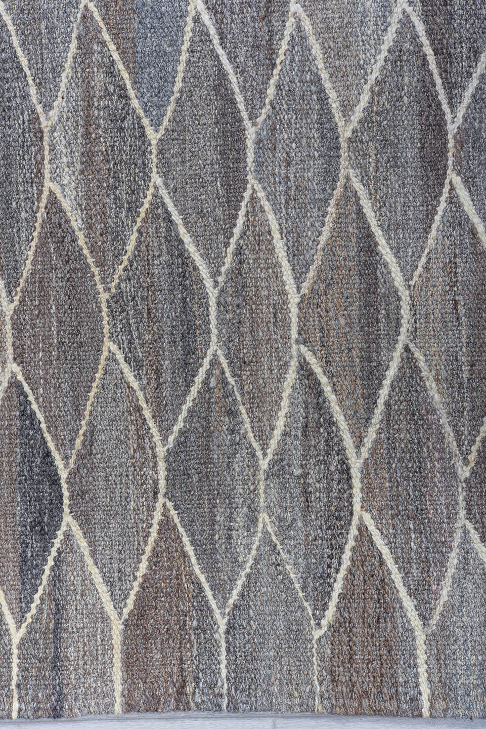 9' x 11' one-of-a-kind handmade vintage Kilim large size rug. Color palette: gray, taupe, ivory, slate, charcoal, greige