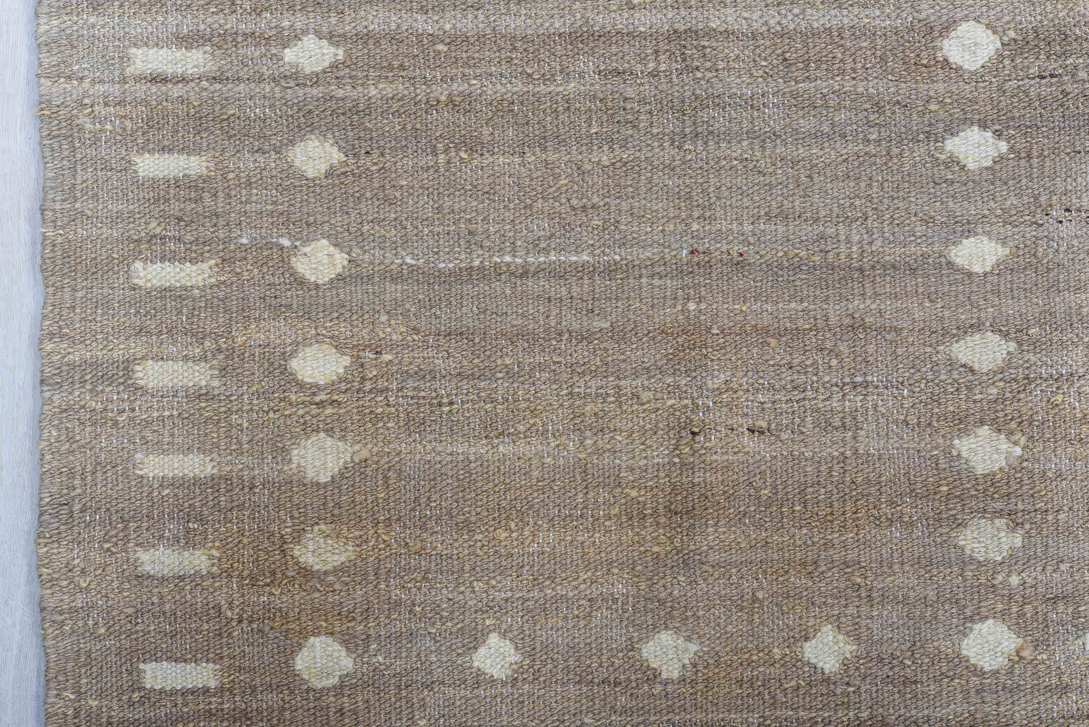 8' x 9' one-of-a-kind handmade vintage Kilim rug. Color palette: taupe, ivory, greige, stone, sand, beige, gray