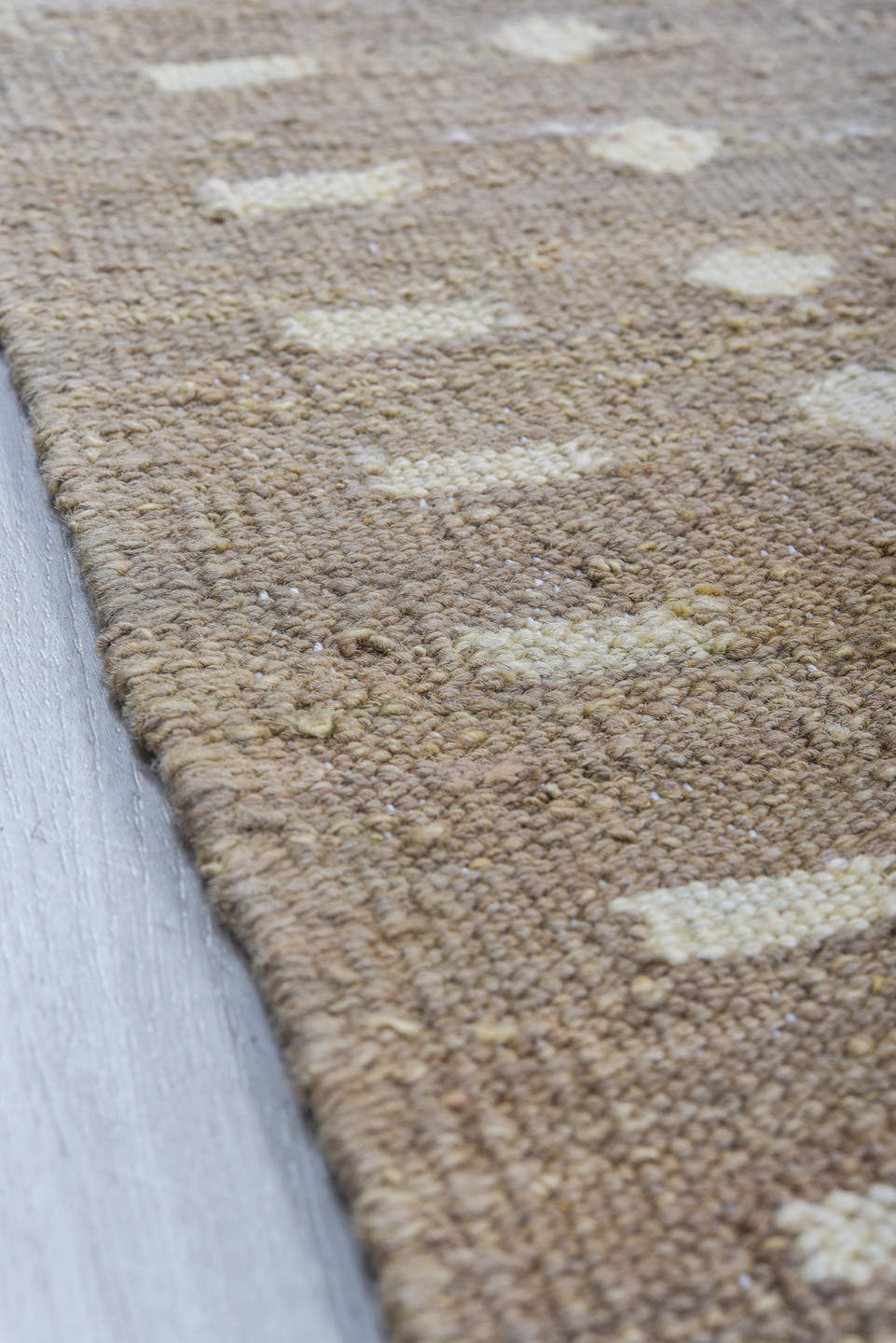 8' x 9' one-of-a-kind handmade vintage Kilim rug. Color palette: taupe, ivory, greige, stone, sand, beige, gray