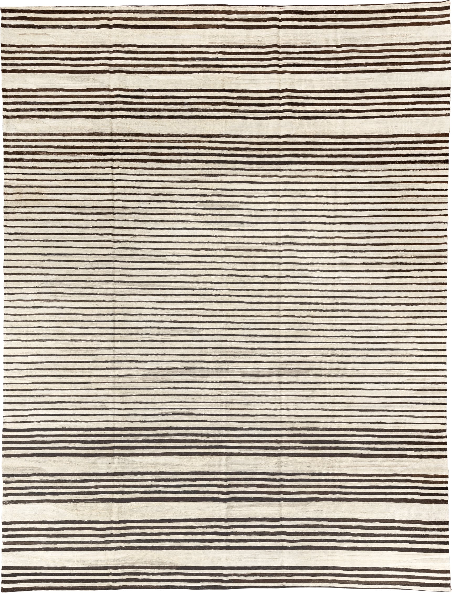8' x 11' one-of-a-kind handmade vintage Kilim large size rug. Color palette: ivory, dark_brown, cream, brown