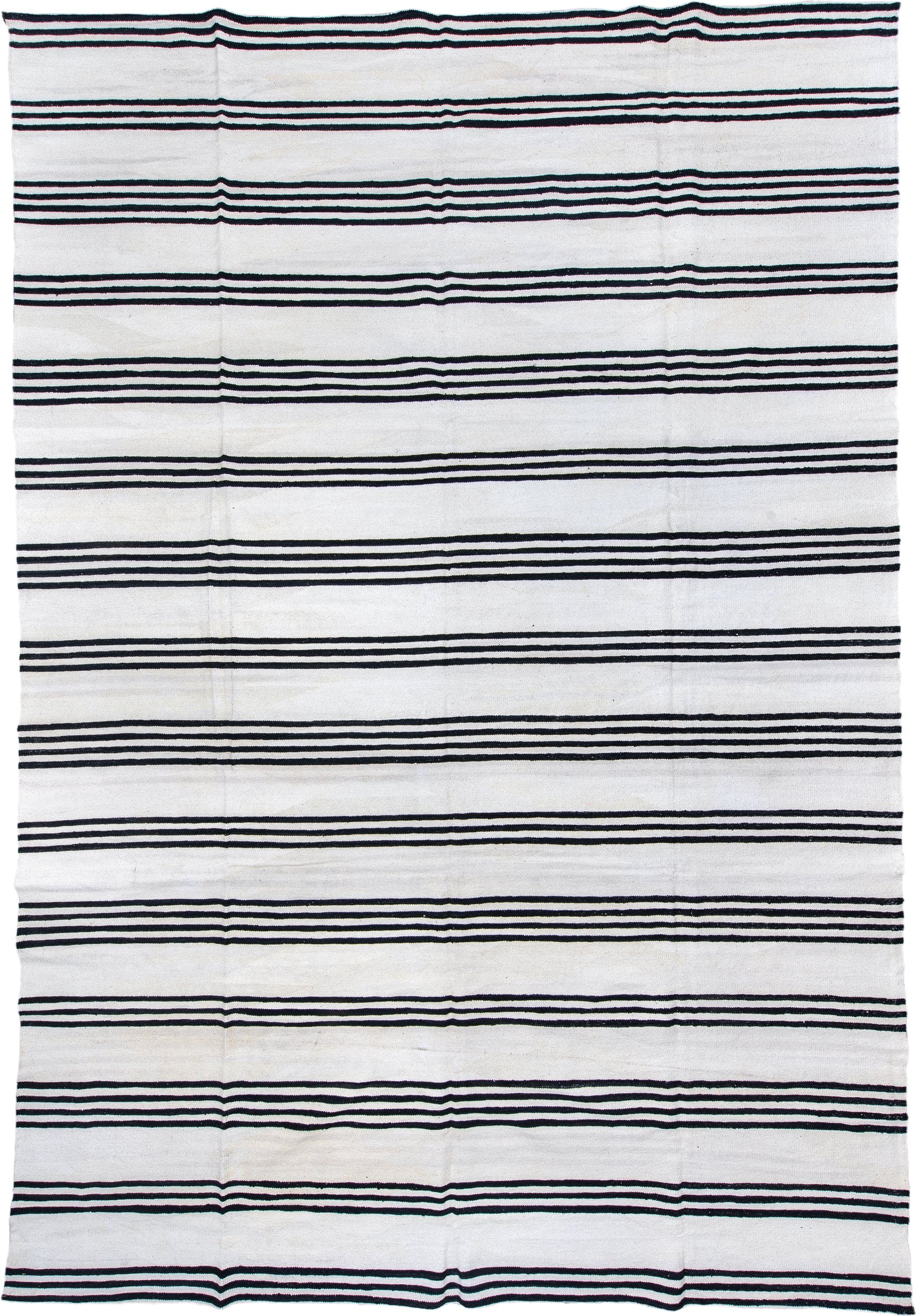 13' x 19' one-of-a-kind handmade vintage Kilim oversize rug. Color palette: ivory, black