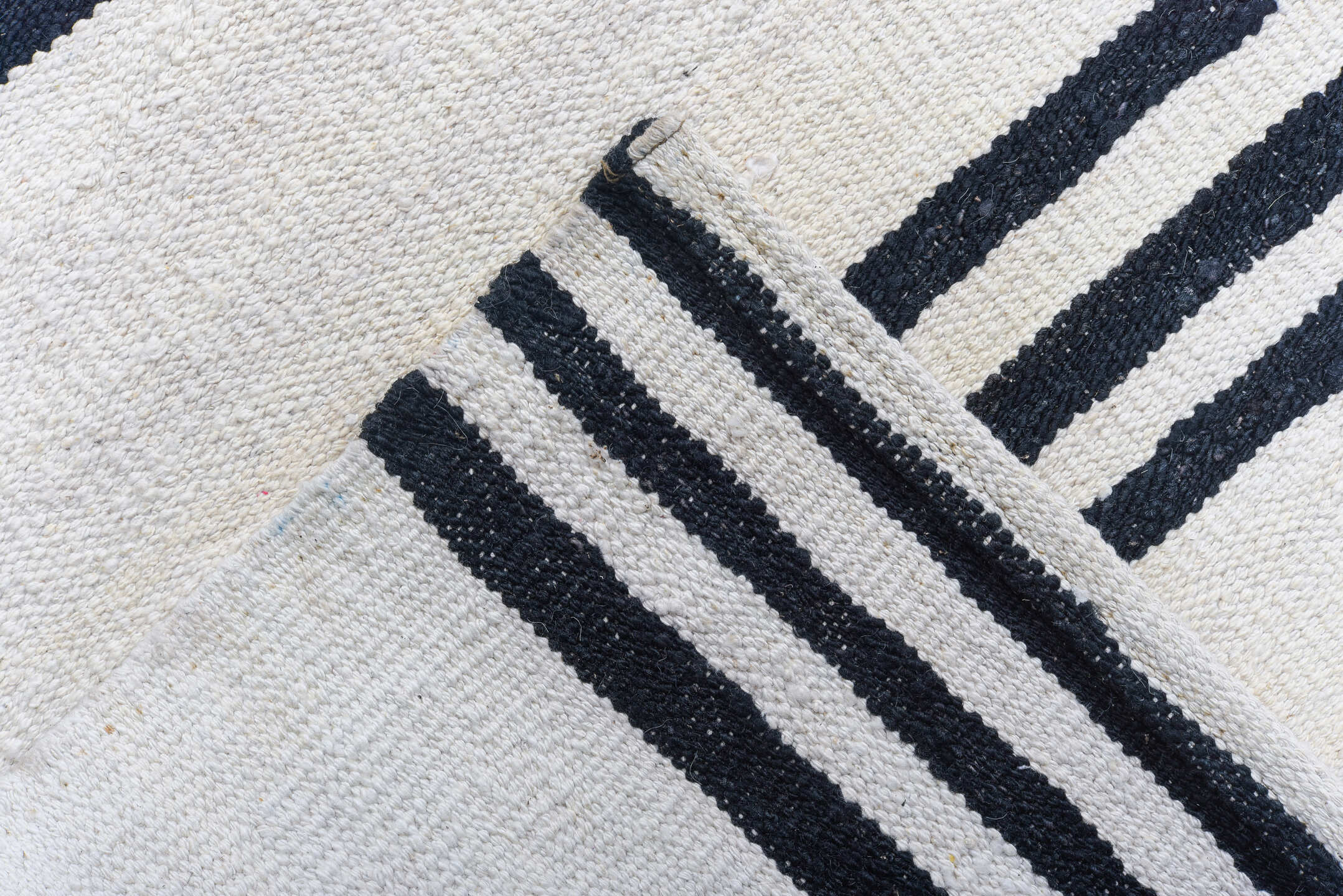 13' x 19' one-of-a-kind handmade vintage Kilim oversize rug. Color palette: ivory, black