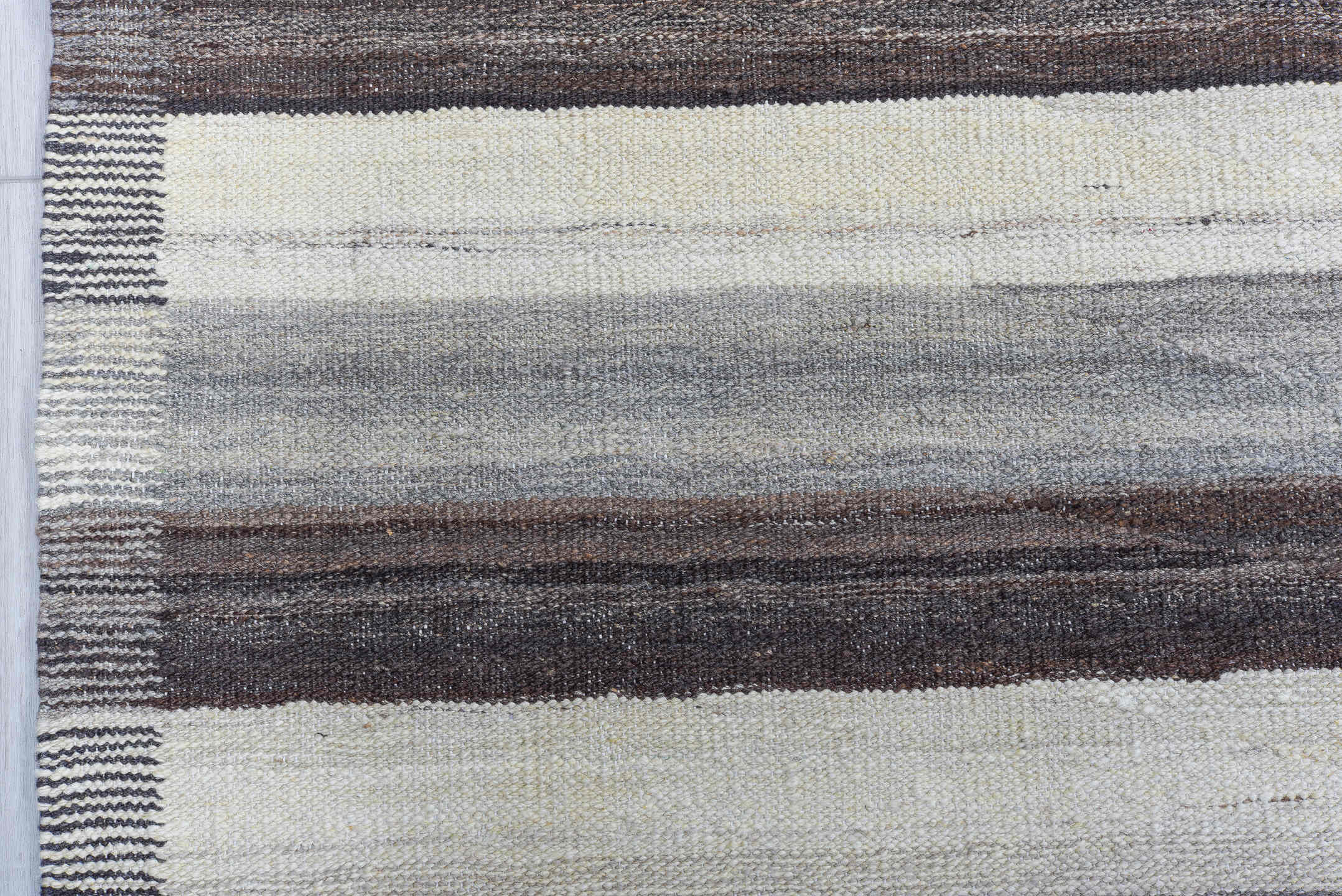 10' x 13' one-of-a-kind handmade vintage Kilim large size rug. Color palette: black, dark gray, gainsboro, gray, light blue