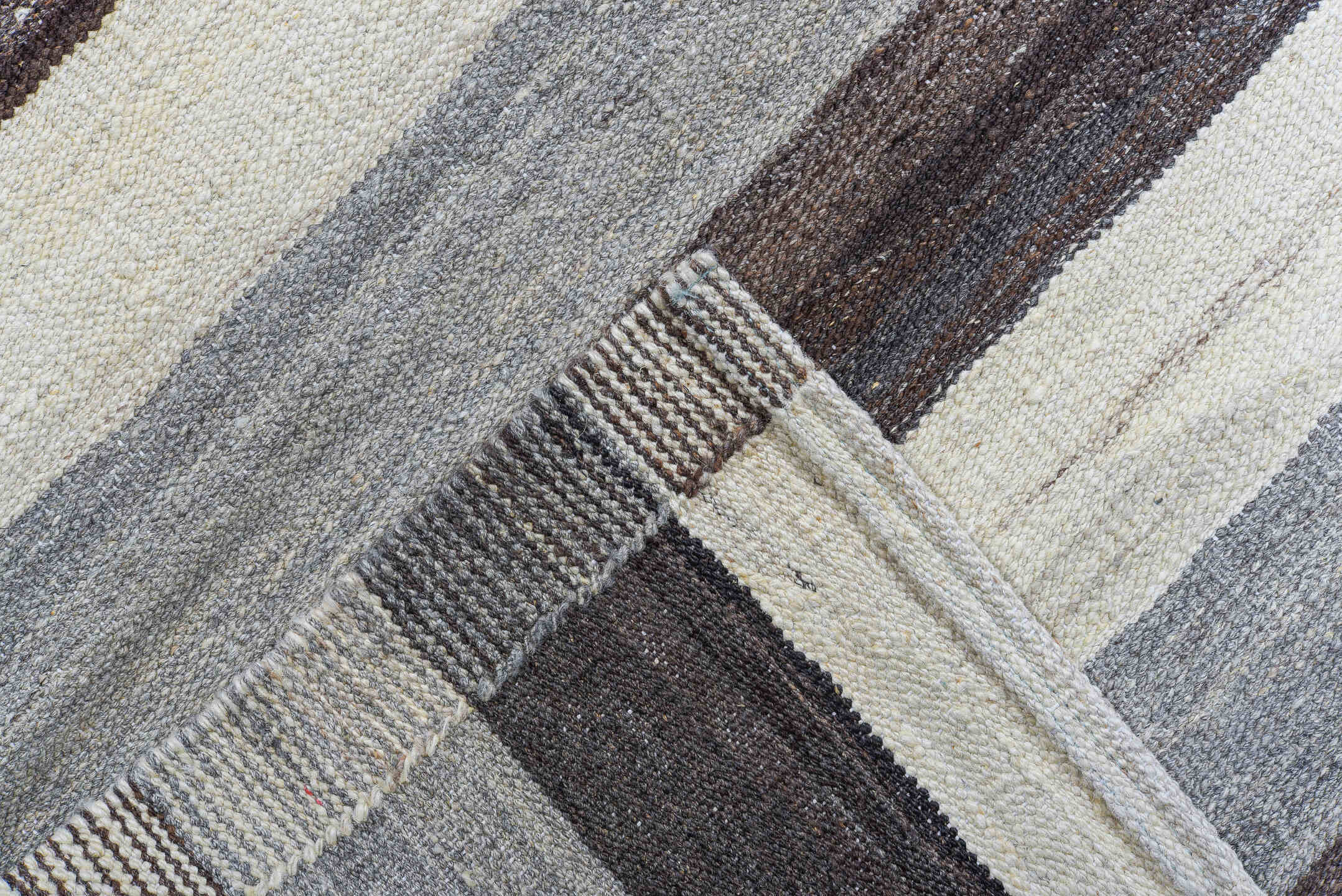 10' x 13' one-of-a-kind handmade vintage Kilim large size rug. Color palette: black, dark gray, gainsboro, gray, light blue