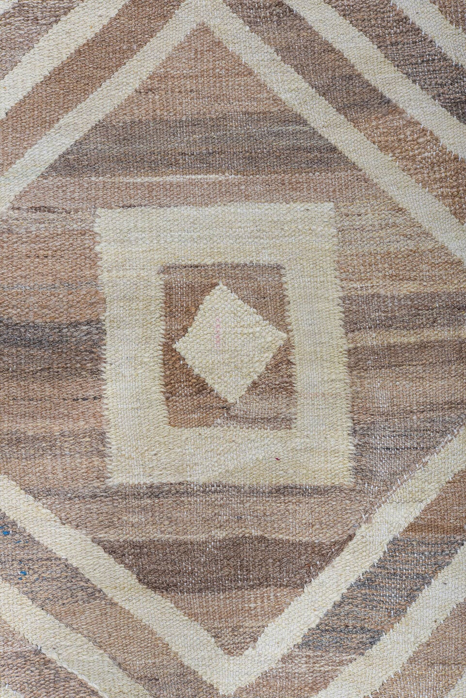 14' x 19' one-of-a-kind handmade vintage Kilim oversize rug. Color palette: taupe, ivory, beige, camel, greige, gray