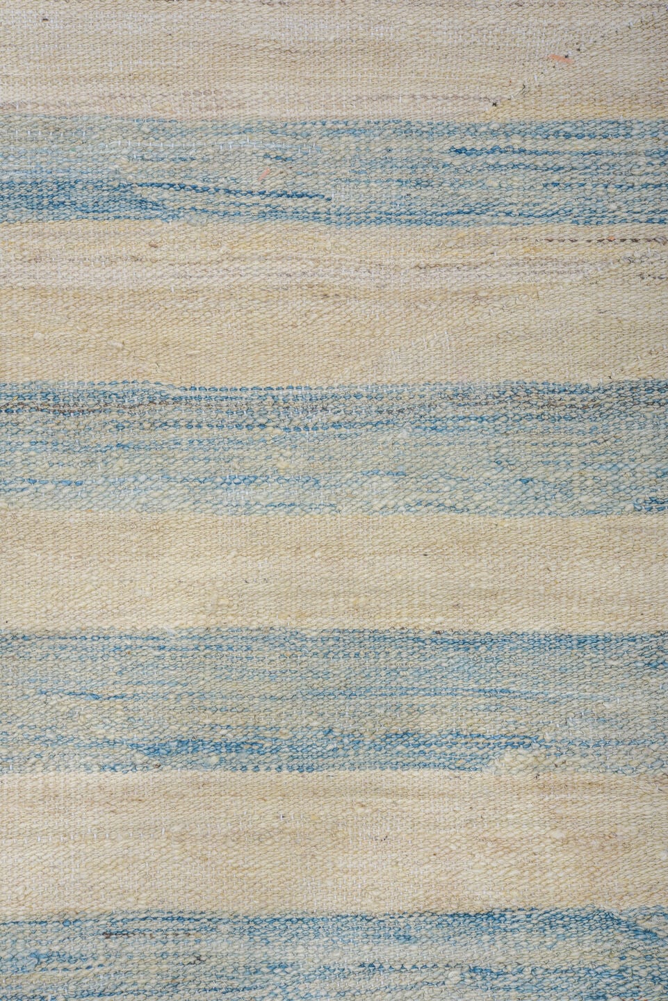 12' x 14' one-of-a-kind handmade vintage Kilim oversize rug. Color palette: ivory, pale blue, cream, sky blue, beige