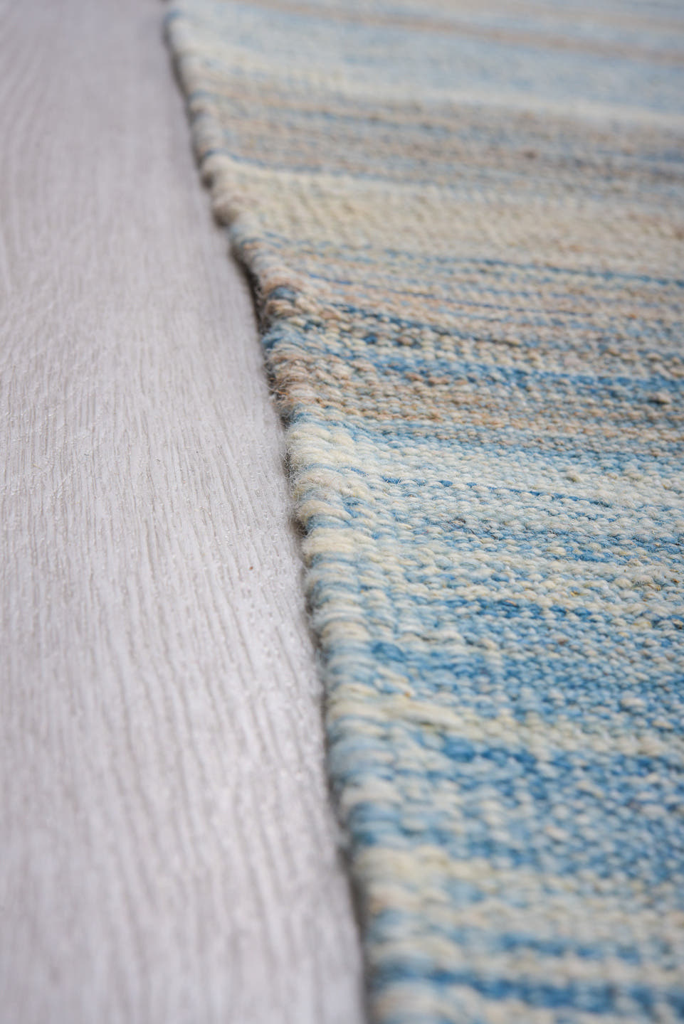 13' x 15' one-of-a-kind handmade vintage Kilim oversize rug. Color palette: sky blue, ivory, taupe, slate, blue gray