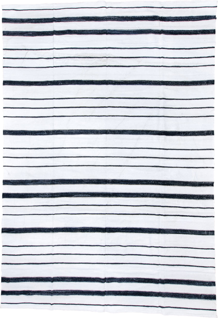 13' x 19' one-of-a-kind handmade vintage Kilim oversize rug. Color palette: ivory, charcoal, rose, gray, black, pink, red