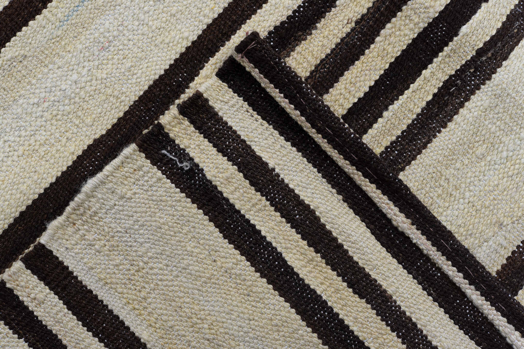 10' x 13' one-of-a-kind handmade vintage Kilim large size rug. Color palette: ivory, brown, charcoal, black, gray