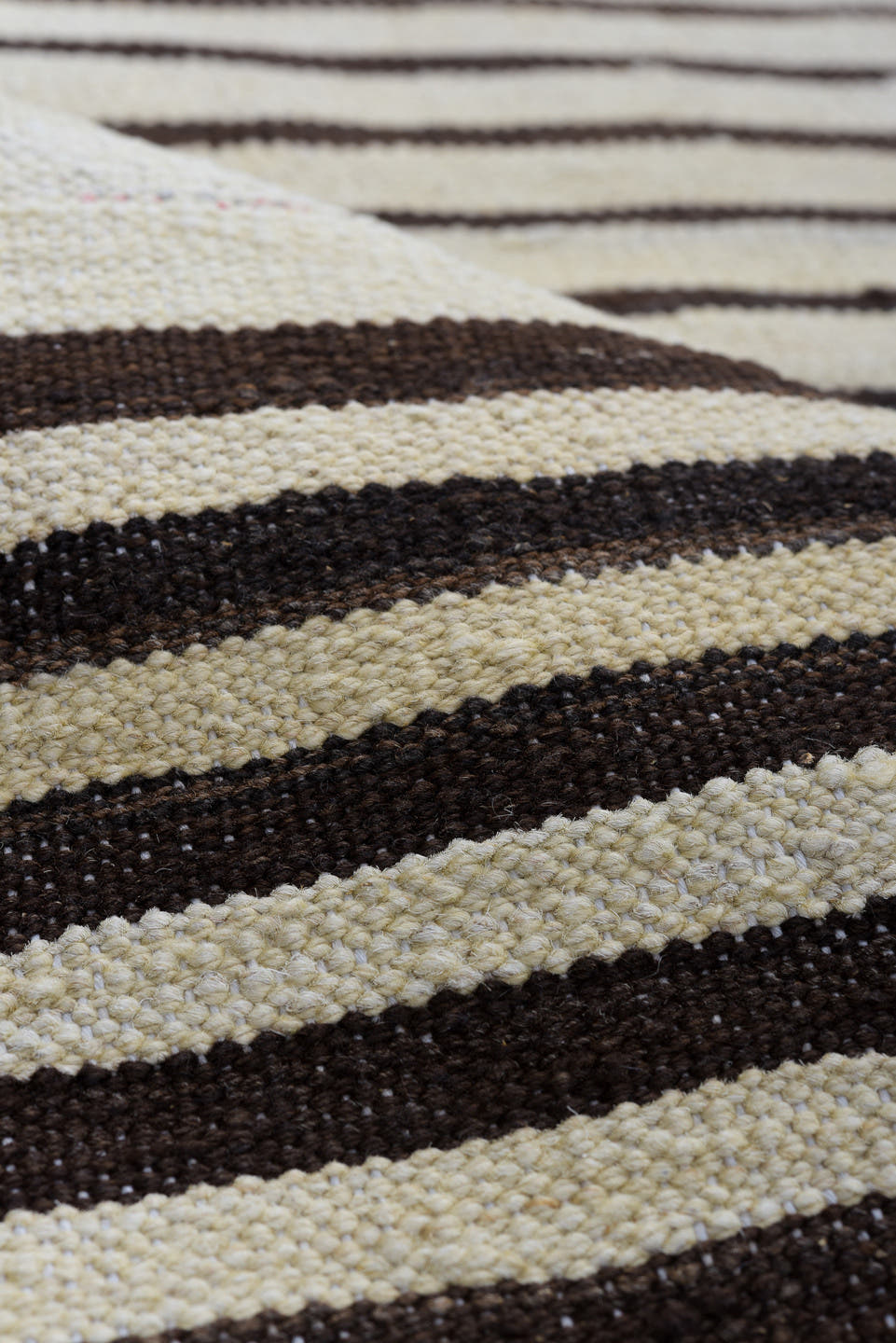 10' x 13' one-of-a-kind handmade vintage Kilim large size rug. Color palette: ivory, brown, charcoal, black, gray