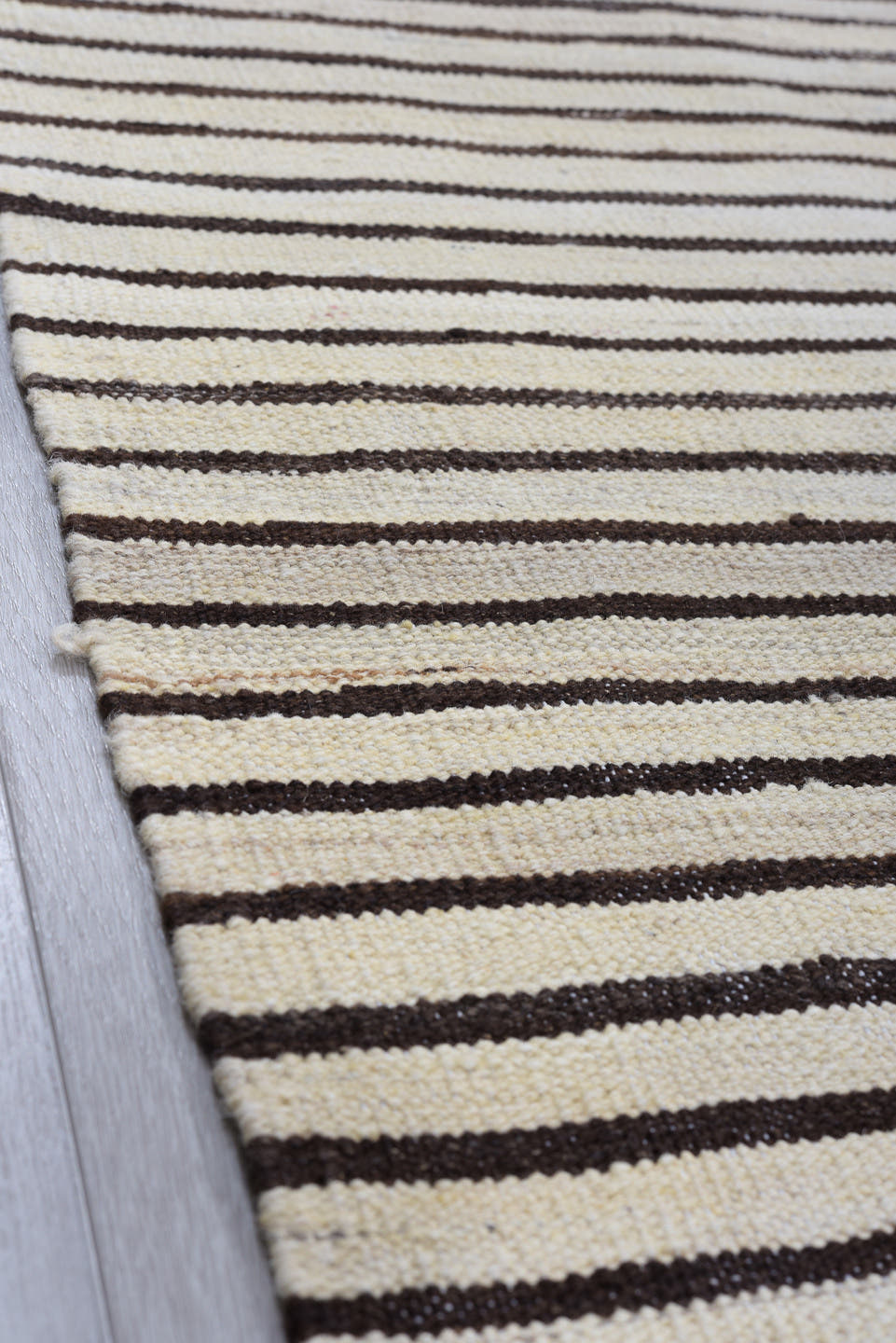 10' x 13' one-of-a-kind handmade vintage Kilim large size rug. Color palette: ivory, brown, charcoal, black, gray