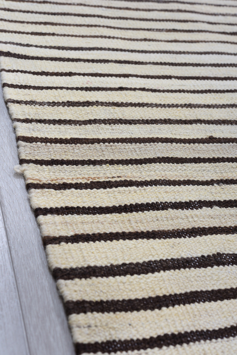 10' x 13' one-of-a-kind handmade vintage Kilim large size rug. Color palette: ivory, brown, charcoal, black, gray