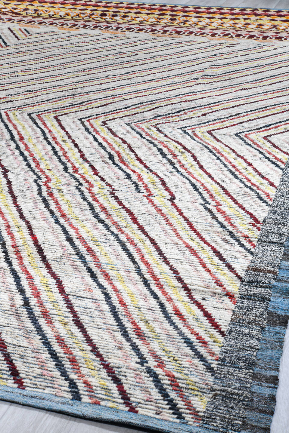 18' x 20' one-of-a-kind handmade vintage Tulu oversize rug. Color palette: ivory, burgundy, sky_blue, saffron, coral