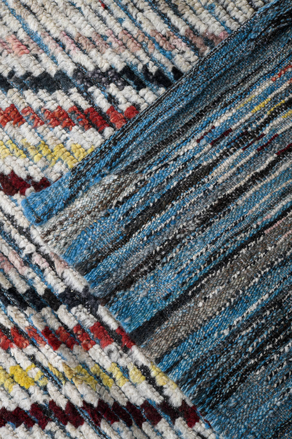 18' x 20' one-of-a-kind handmade vintage Tulu oversize rug. Color palette: ivory, burgundy, sky_blue, saffron, coral