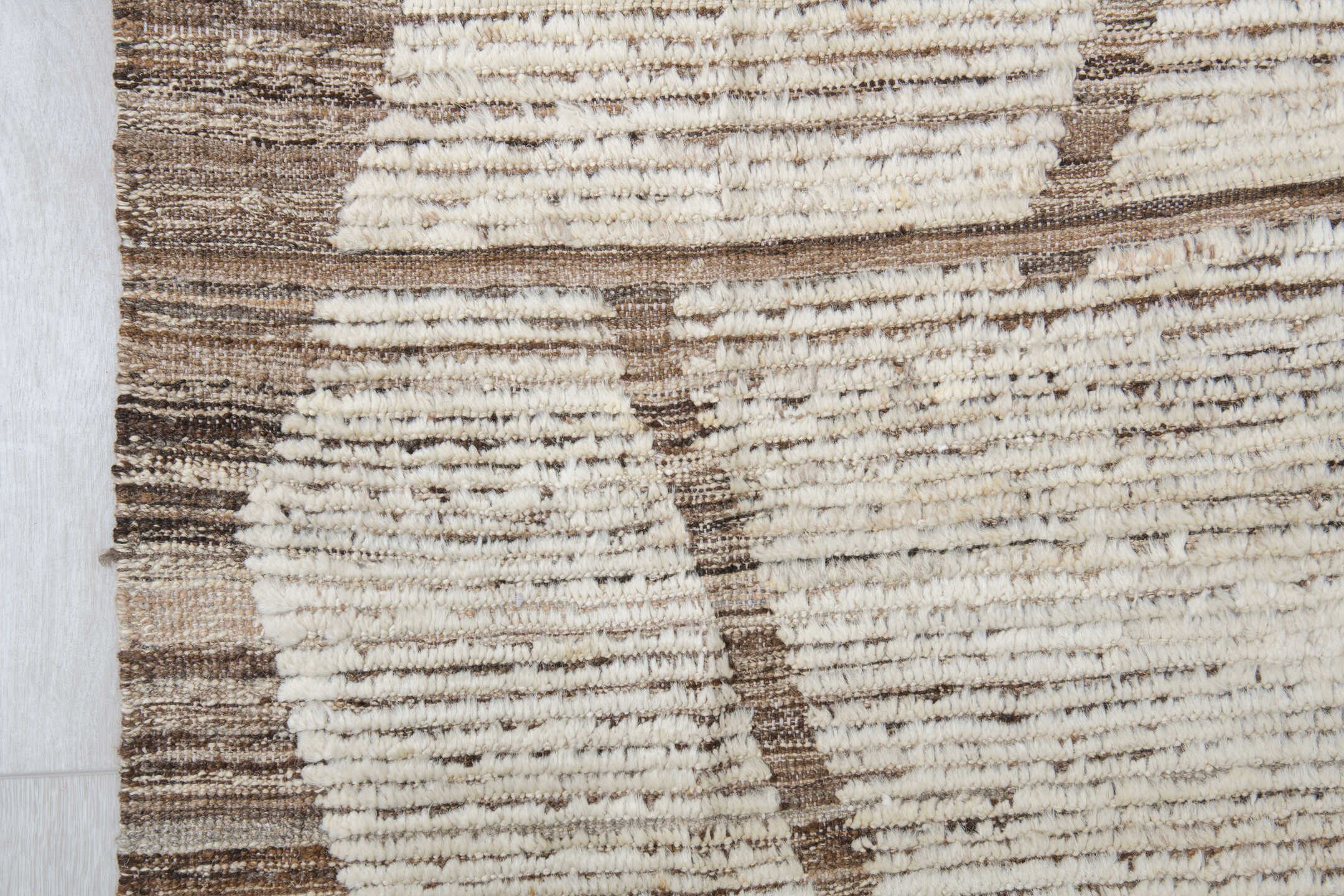 11' x 13' one-of-a-kind handmade vintage Tulu oversize rug. Color palette: ivory, taupe, charcoal, brown, cream, beige, gray