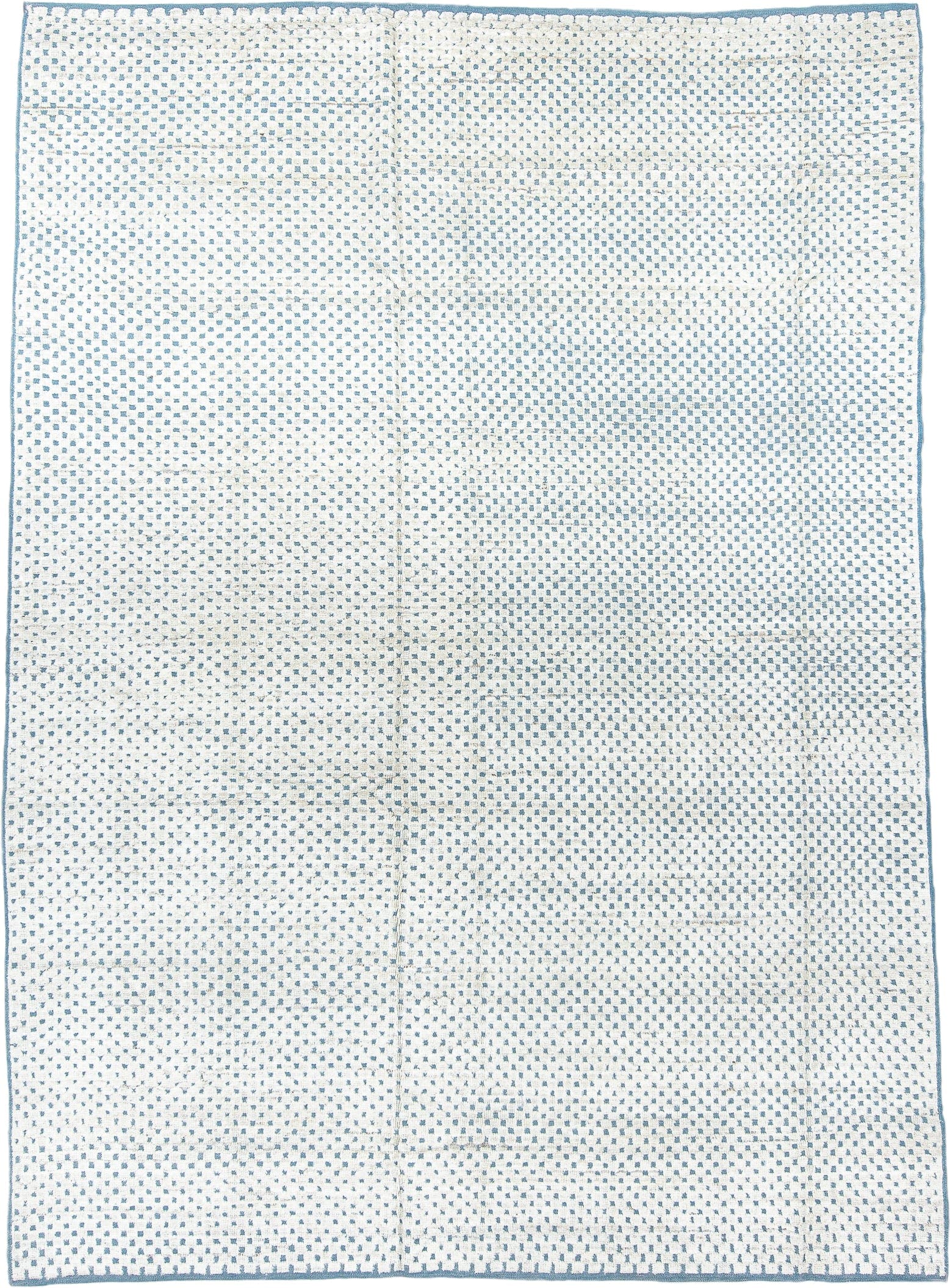 7' x 10' one-of-a-kind handmade vintage Tulu large size rug. Color palette: ivory, sky blue, light blue