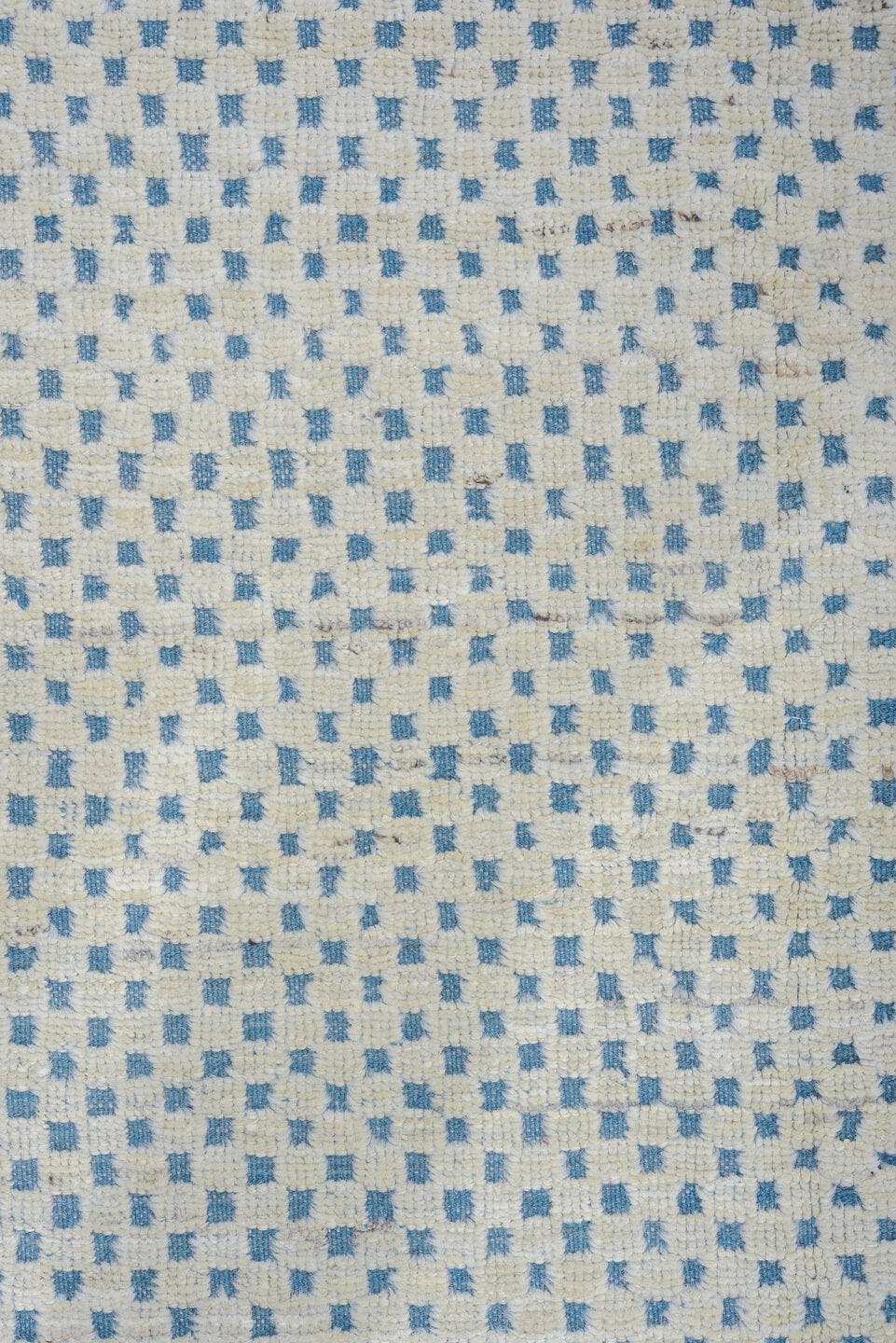 7' x 10' one-of-a-kind handmade vintage Tulu large size rug. Color palette: ivory, sky blue, light blue