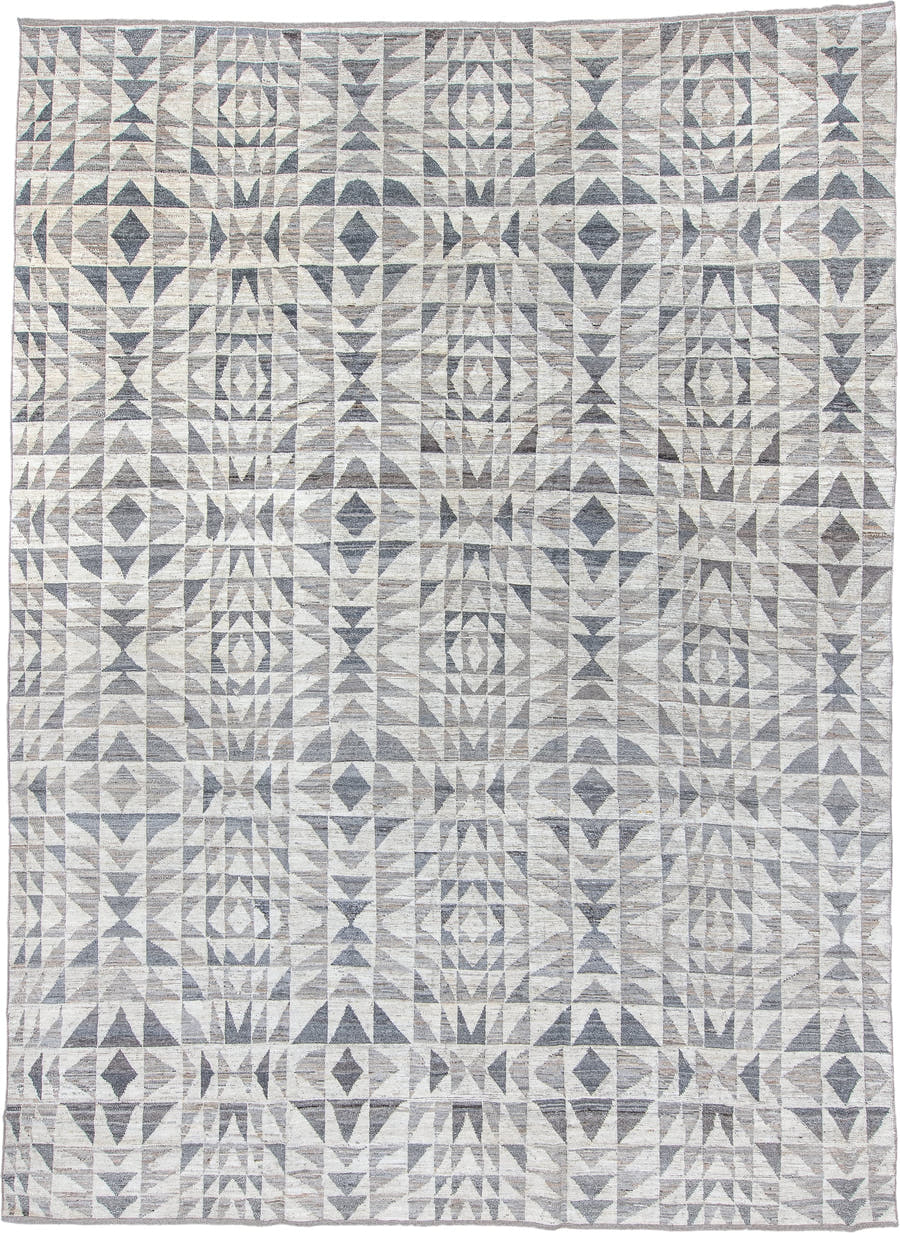 10' x 14' one-of-a-kind handmade vintage Kilim large size rug. Color palette: ivory, gray, taupe, beige, slate