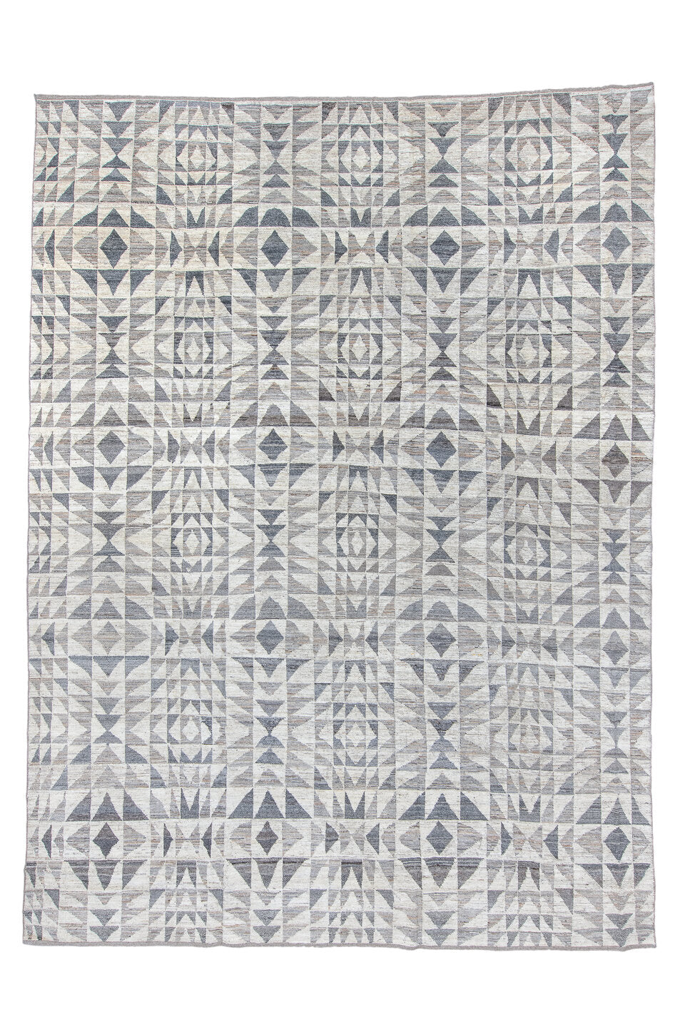 10' x 14' one-of-a-kind handmade vintage Kilim large size rug. Color palette: black, blue, charcoal, dark gray, dim gray