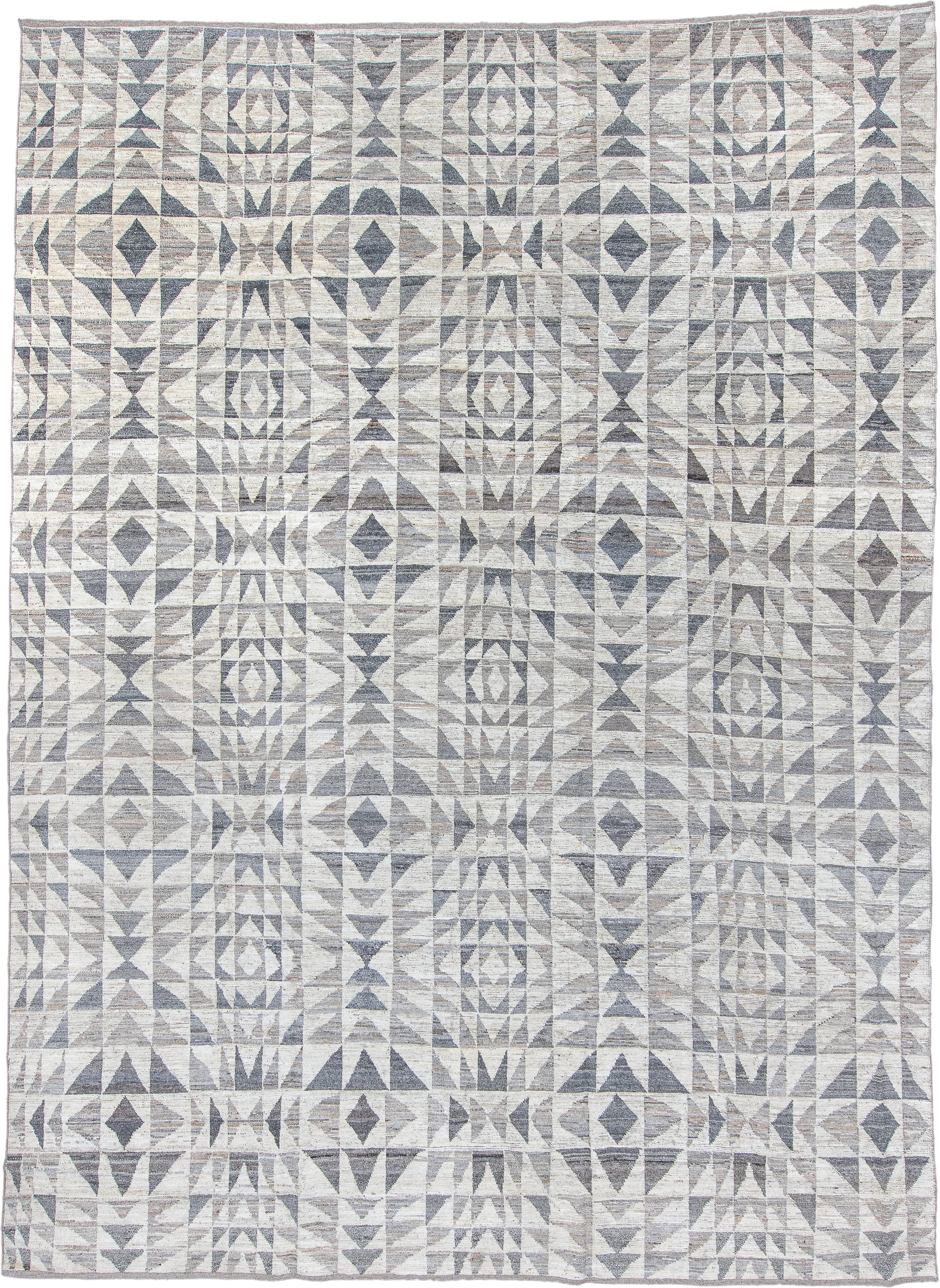 10' x 14' one-of-a-kind handmade vintage Kilim large size rug. Color palette: ivory, gray, taupe, beige, slate