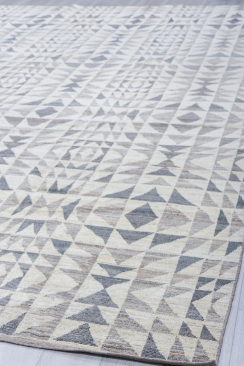10' x 14' one-of-a-kind handmade vintage Kilim large size rug. Color palette: ivory, gray, taupe, beige, slate