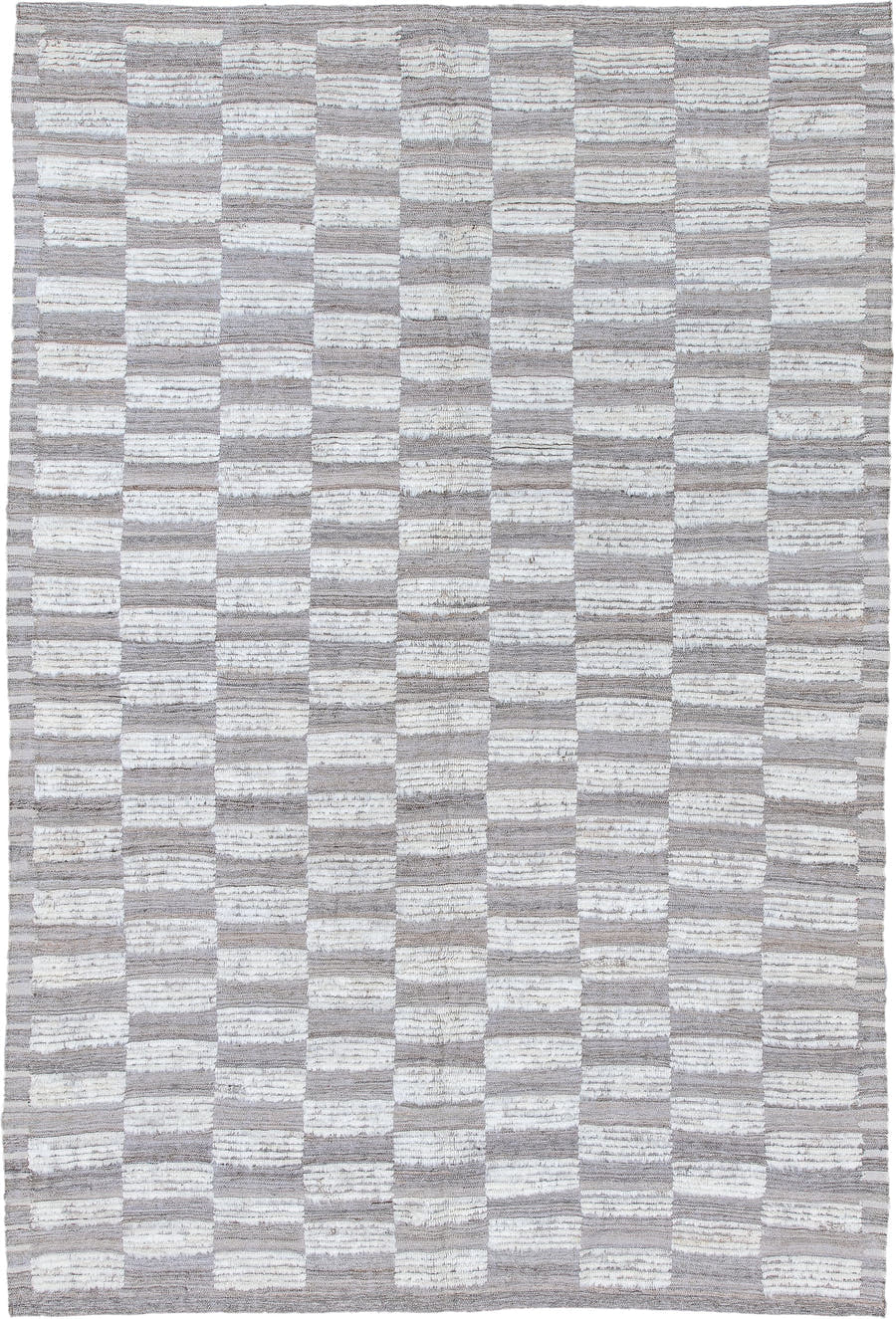 6' x 9' one-of-a-kind handmade vintage Tulu medium size rug. Color palette: ivory, taupe, gray, cream, beige