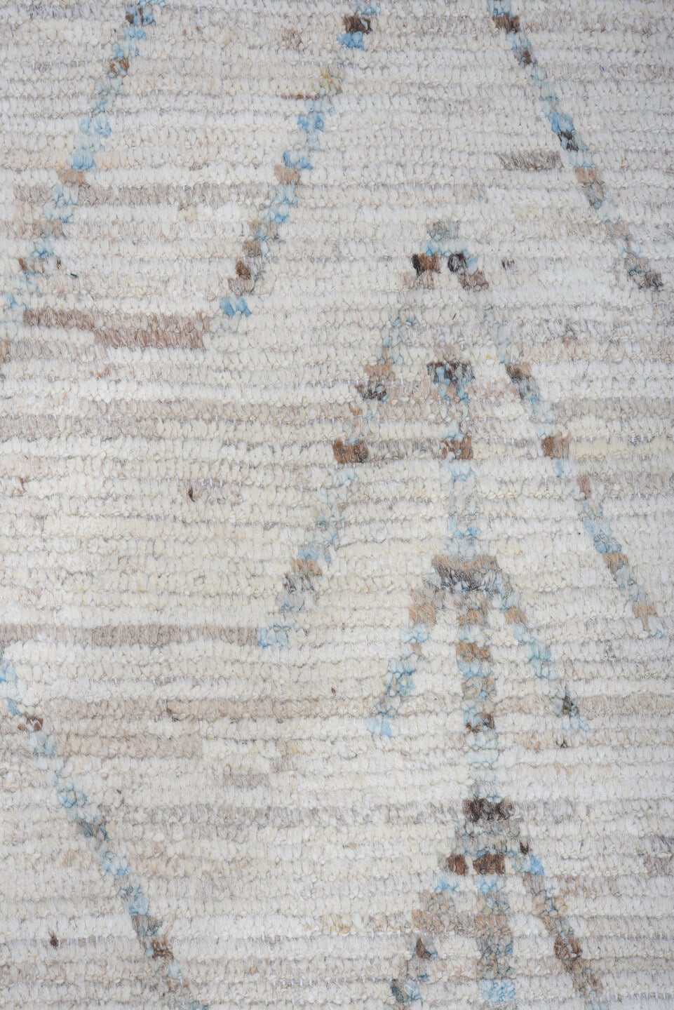 10' x 13' one-of-a-kind handmade vintage Tulu large size rug. Color palette: ivory, sky blue, taupe, light gray, charcoal