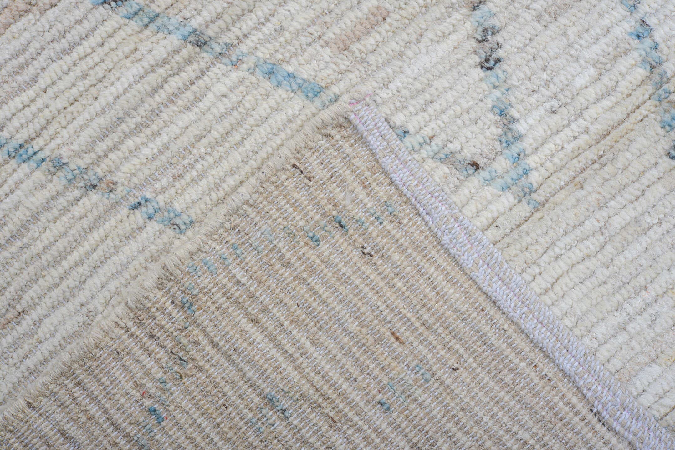 10' x 13' one-of-a-kind handmade vintage Tulu large size rug. Color palette: ivory, sky blue, taupe, light gray, charcoal