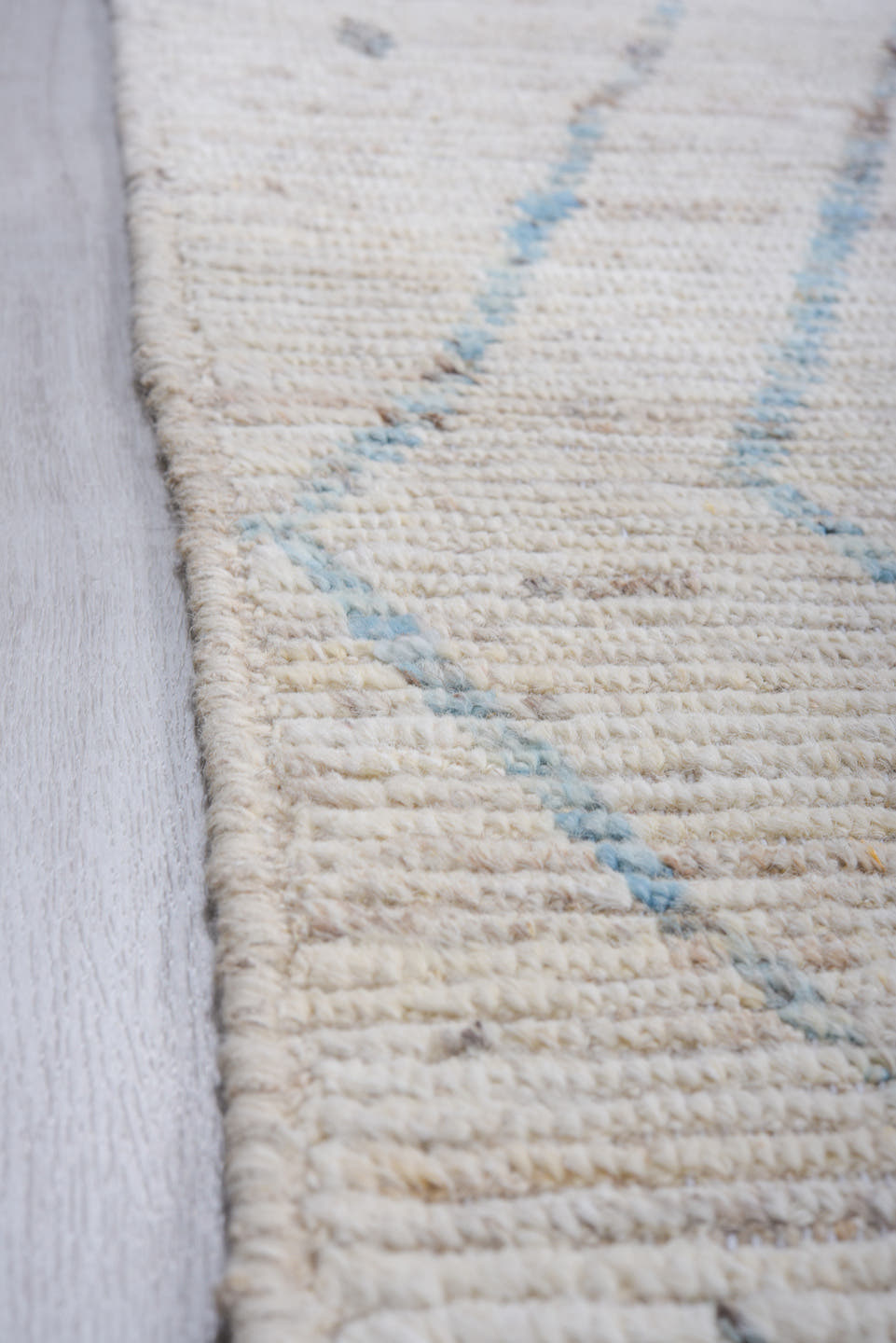 10' x 13' one-of-a-kind handmade vintage Tulu large size rug. Color palette: ivory, sky blue, taupe, light gray, charcoal